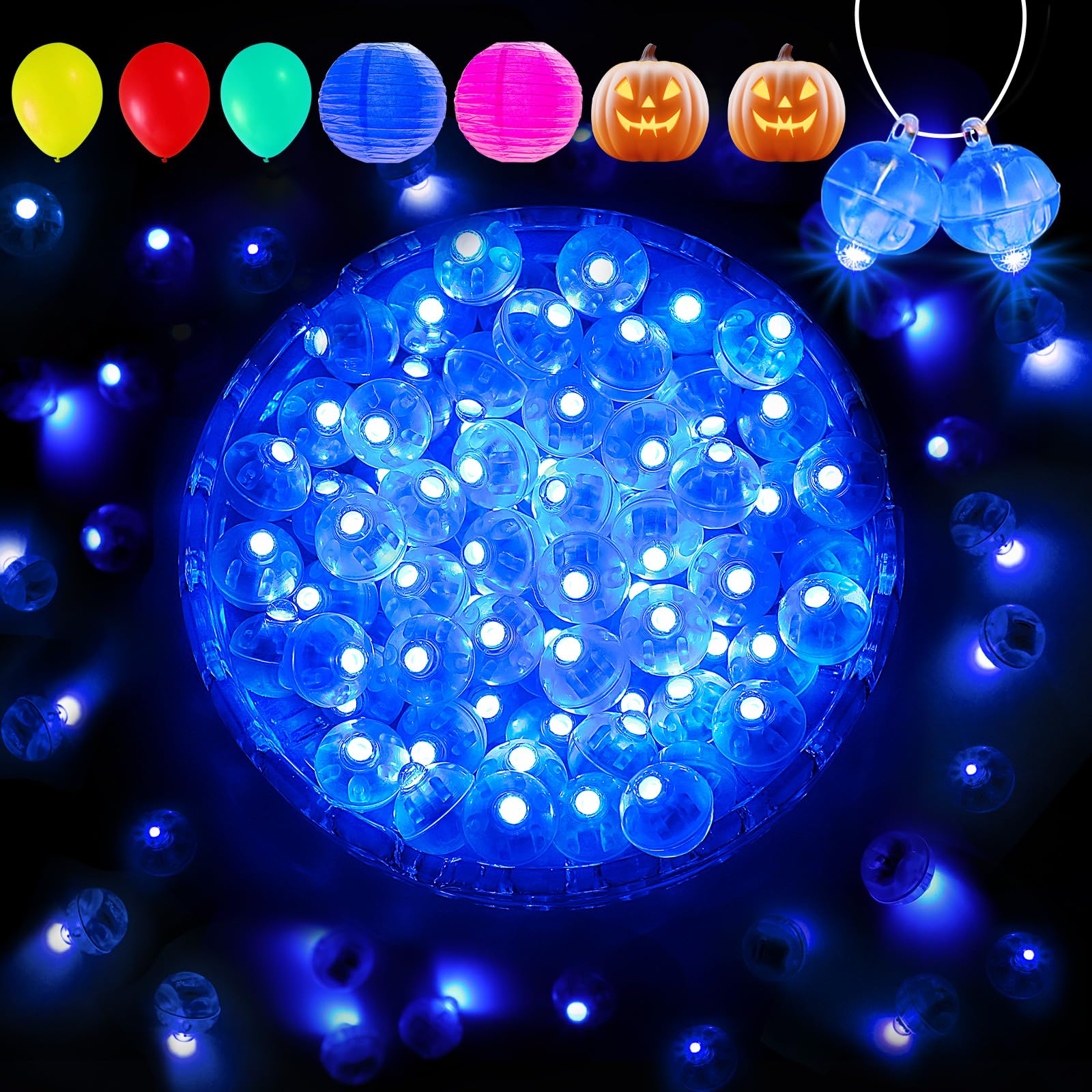 Aogist 200Pcs Blue Balloon Lights with Hook,Long Standby Time,Waterproof Mini Light for Birthday Party Wedding Christmas Halloween Easter Decorative (Flash)