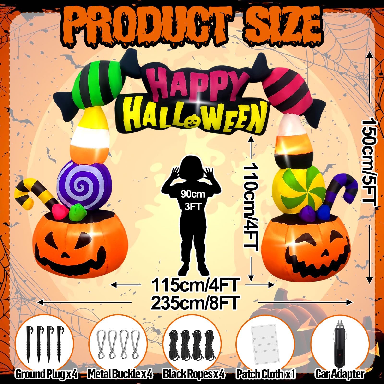 Kalolary Decorazioni gonfiabili per Il Bagagliaio o la distribuzione di Caramelle da gonfiare con luci a LED Integrate per la Decorazione di Halloween