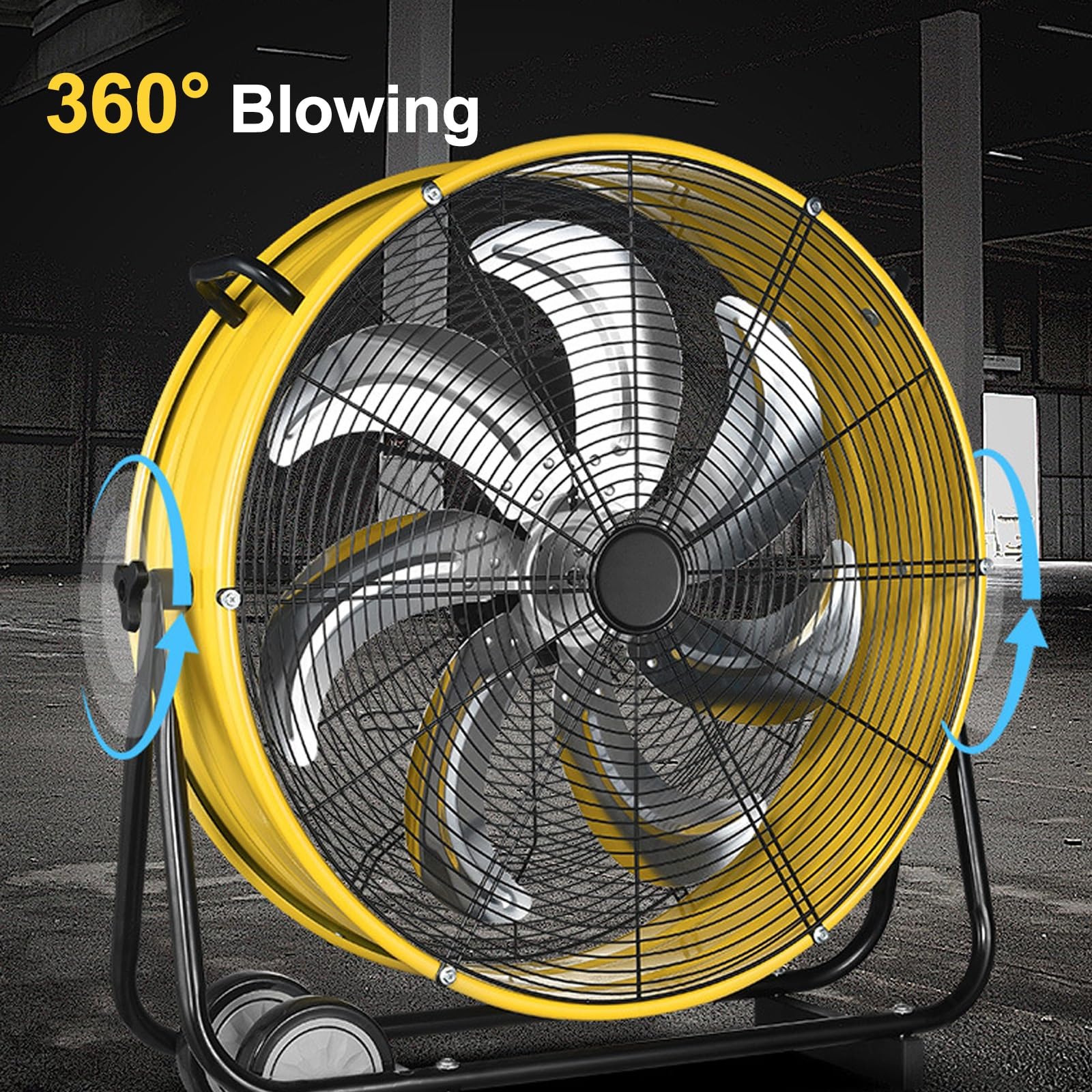 Industrieller Trommelventilator – Hochgeschwindigkeits-3-Gang-Bodenventilator mit Rädern und Griff für Garage, Lager, Werkstatt und Keller