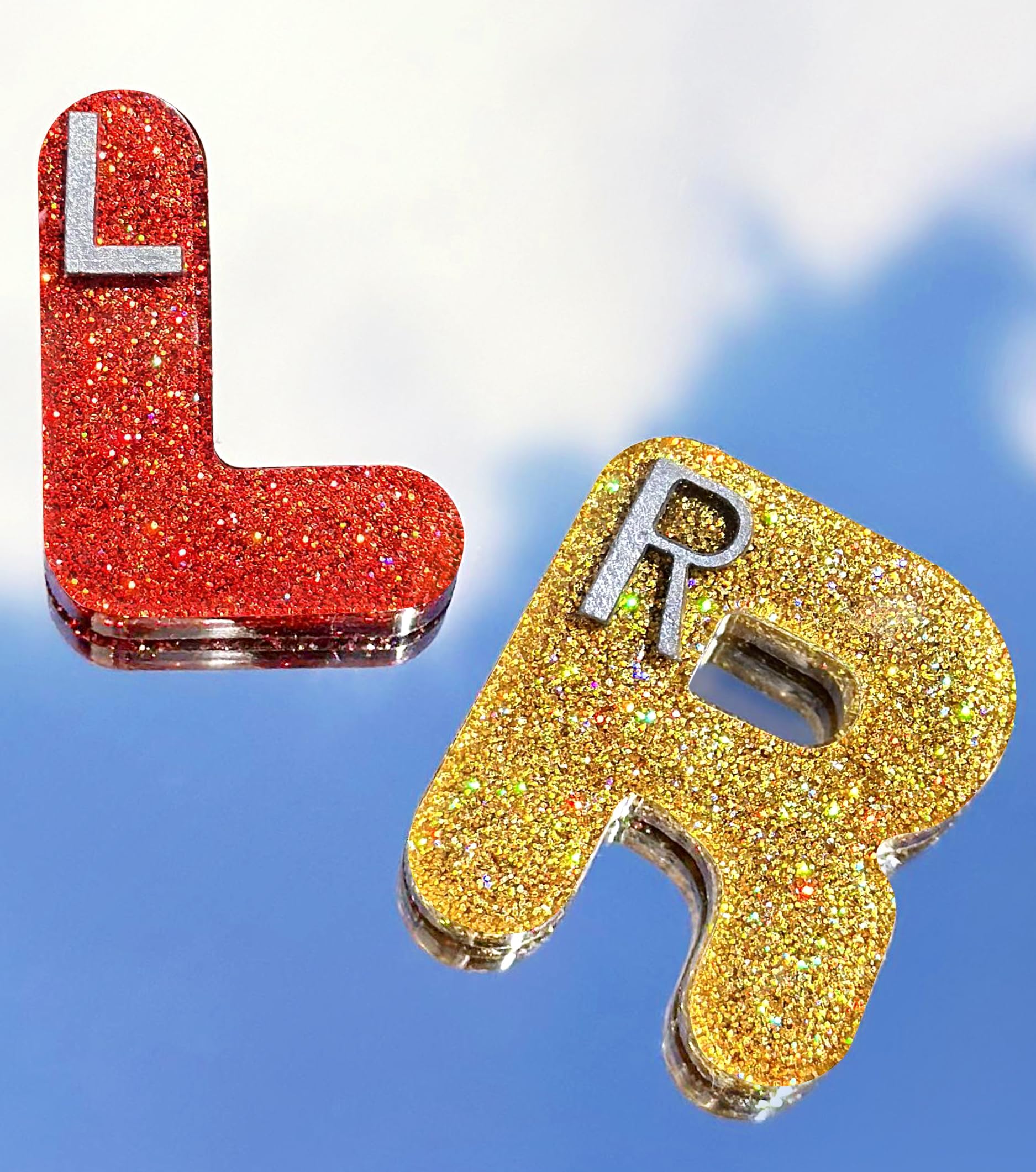 Plifal Xray Markers with Lead Initials - Glitter Radiology X-ray Markers in Red &amp; Yellow "L&amp;R" Letter Shape Include Reusable Adhesive Tapes to Nurse Radiologist Badge Buddy, Easy to Identify