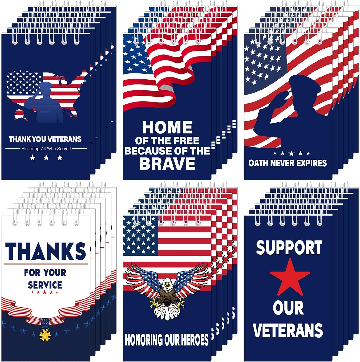 Dunzoom 36 Pack Veterans Day Spiral Mini Notebook with Patriotic Design Veteran Gifts Bulk Patriotic Mini Notepads Red White and Blue USA Pocket Memo Pads for US Army Military Men