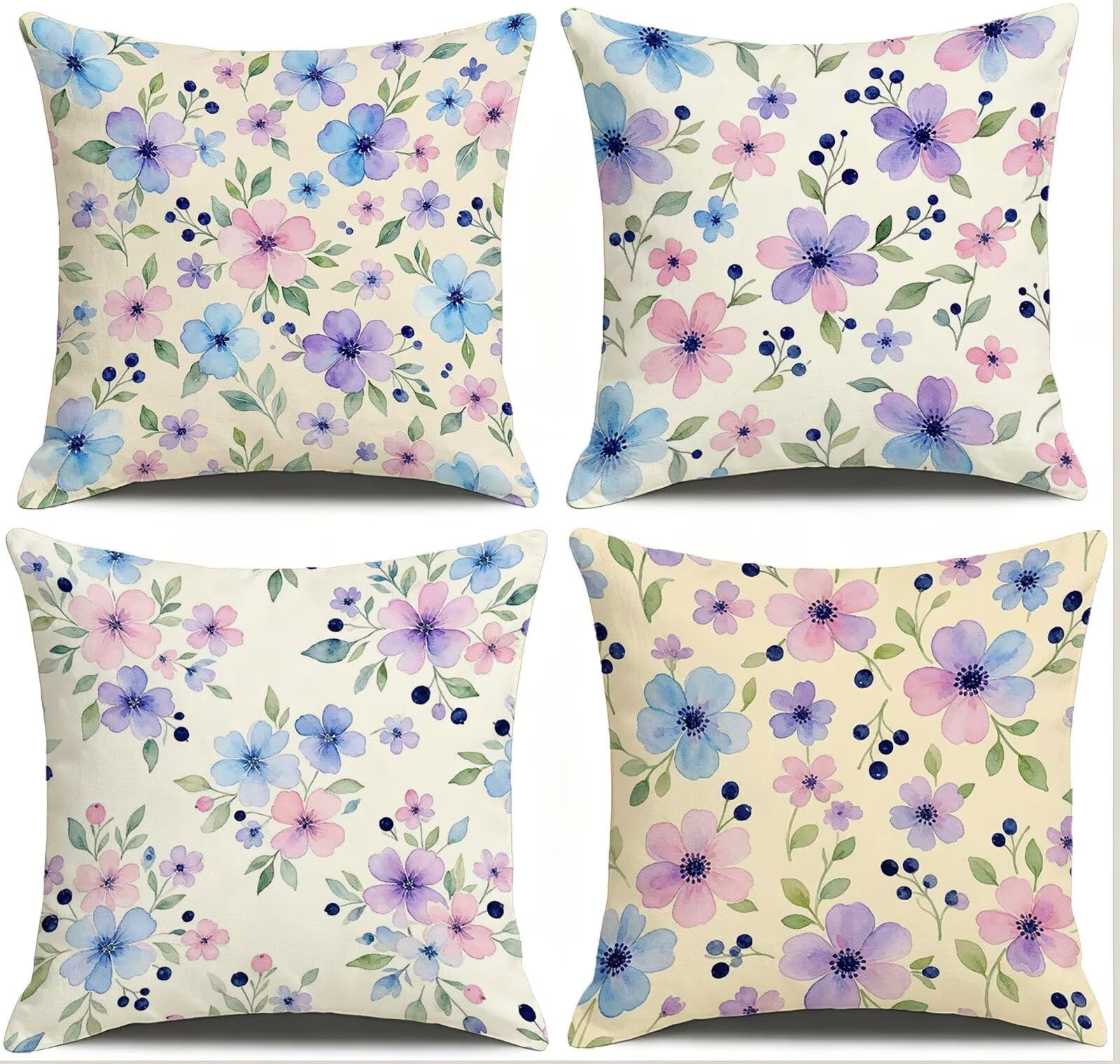 Viola Federe Cuscini Divano 60x60cm, Cuscini da Esterno Set de 4, Cod-104 | Lin Copricuscini Decorativi Letto Arredo, per Letto, Soggiorno, Giardino, Esterno, Casa Decorazione Set di 4 Piccolo Fiore
