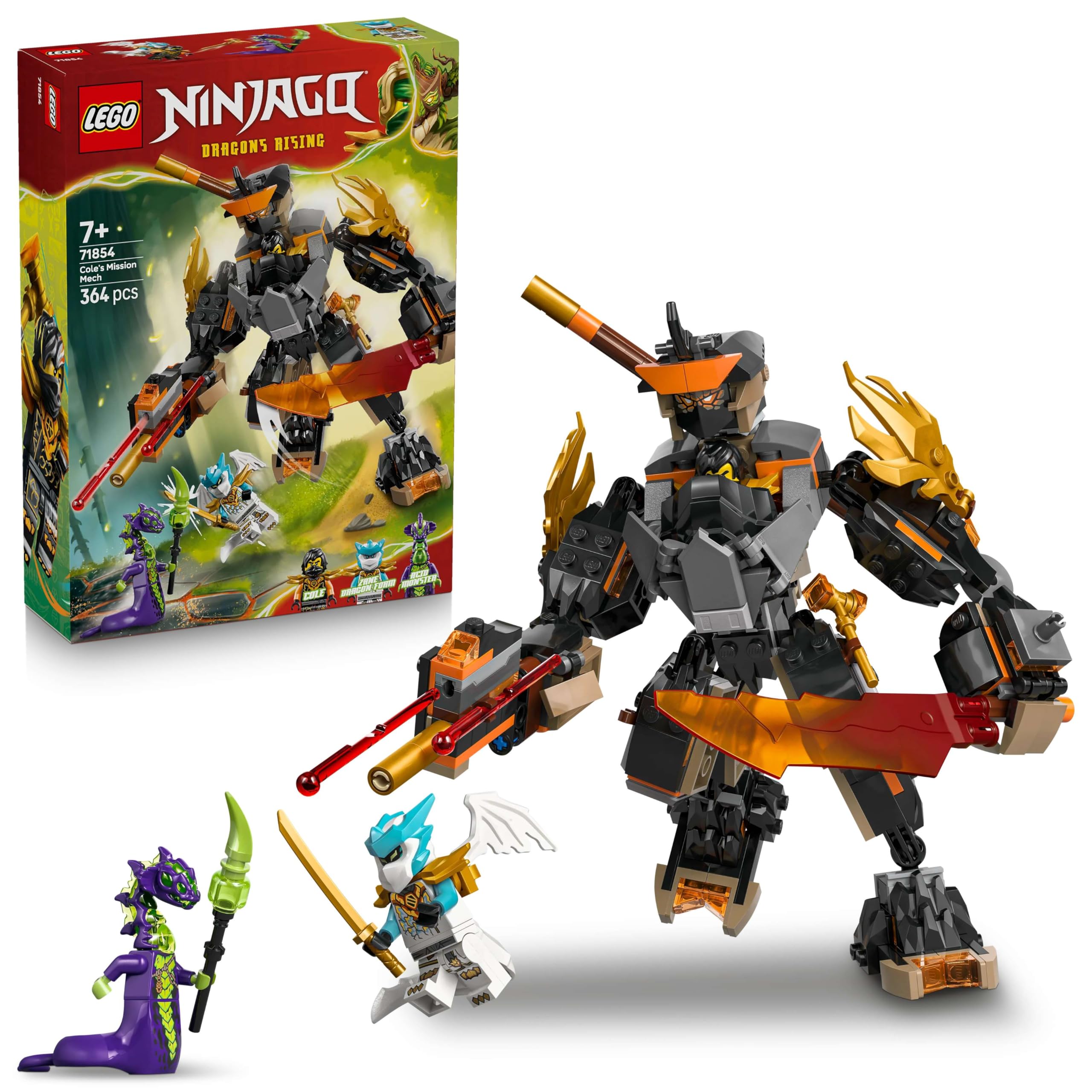LEGO NINJAGO Cole’s Mission Mech & Dragon Zane - Ninja Toys - Playset with 3 Minifigures - 71854-image-42
