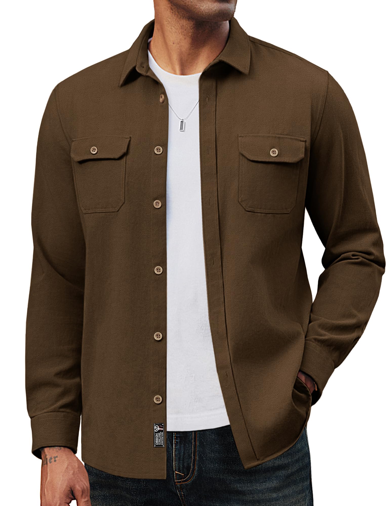 PJ PAUL JONES Mens Casual Shacket Cotton Twill Lightweight Jackets Button Down Shirt Jacket with Pockets