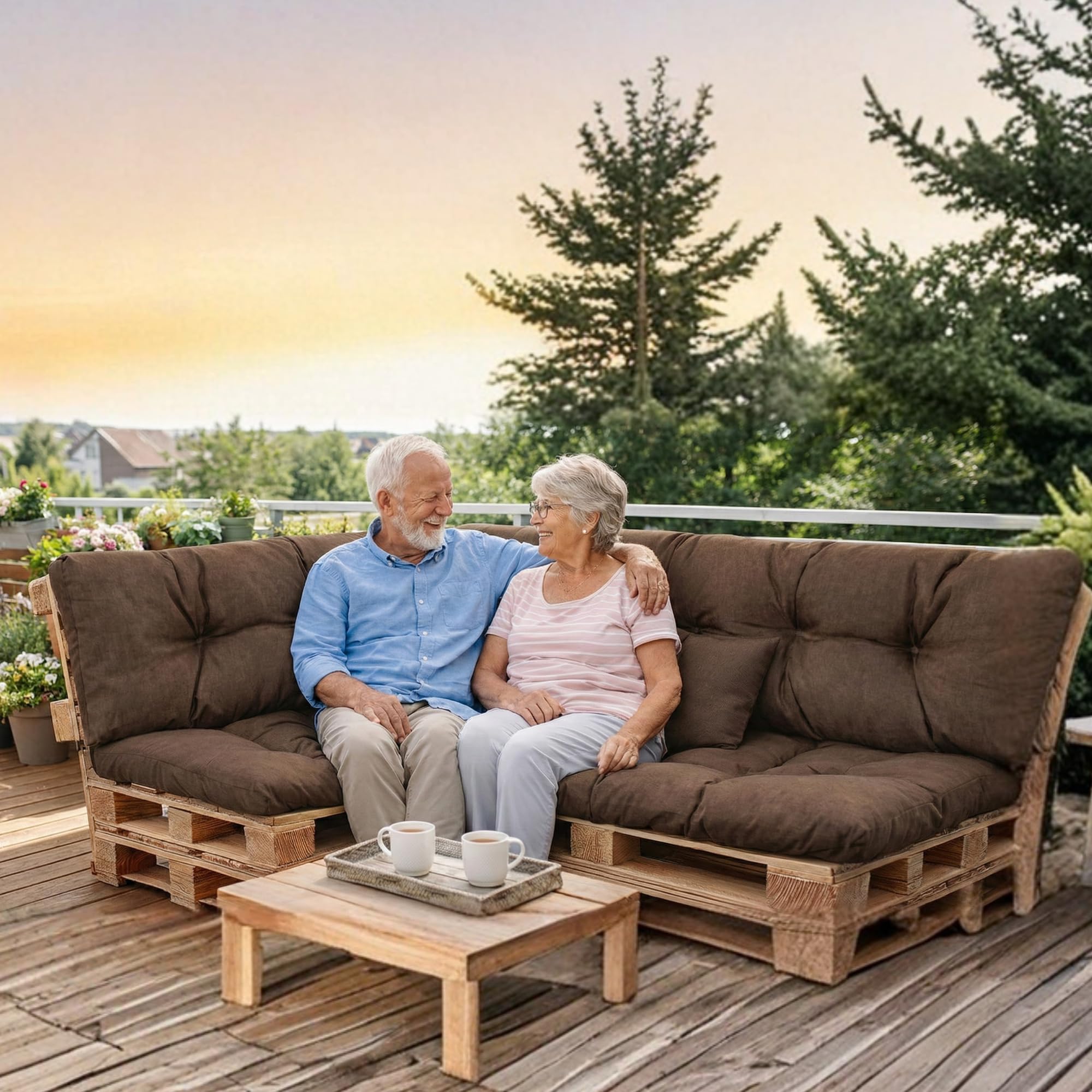 Palettenkissen Outdoor-Kissen Wasserdicht für Palettensofa Palettenmöbel Europaletten - Gartenkissen - 1 x Rückenkissen 120 x 40 cm + 1 x Sitzkissen 120 x 80 cm - Dunkelgrau