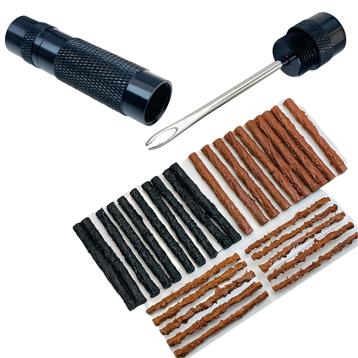 Tubeless Bike Tire Repair Kits，Road Bicycle and Mountain Bike Tires Fix a Puncture or Flat, Includes Storage Canister Plugger Tool with Plugs, 30Pcs(2.0mm/3.5mm) Plug Strips 1pcs Tire Puncture Repair Tool