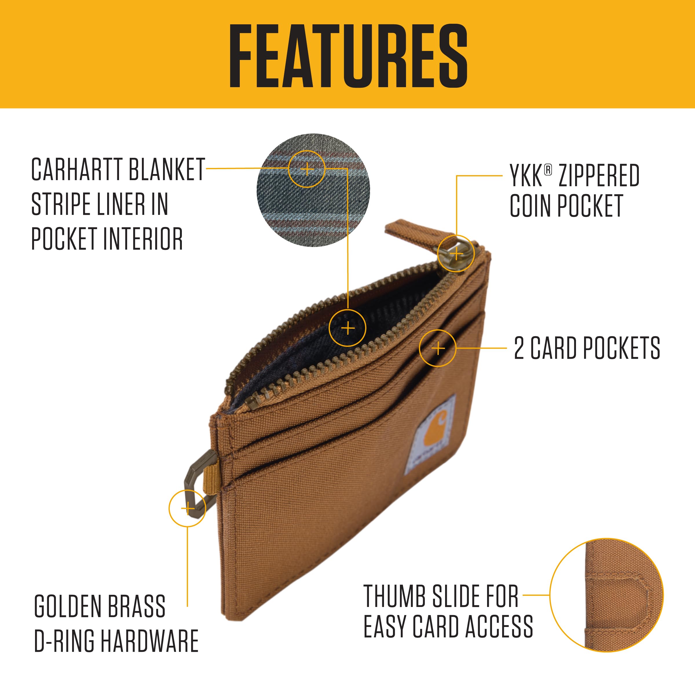 Carhartt Monedero para Mujer de Nailon 700D con Cremallera, Opciones para Guardar Tarjetas y Tarjetas de crédito, Color Negro (Card Keeper), tamaño único, Cartera con Cremallera de Nailon 700D