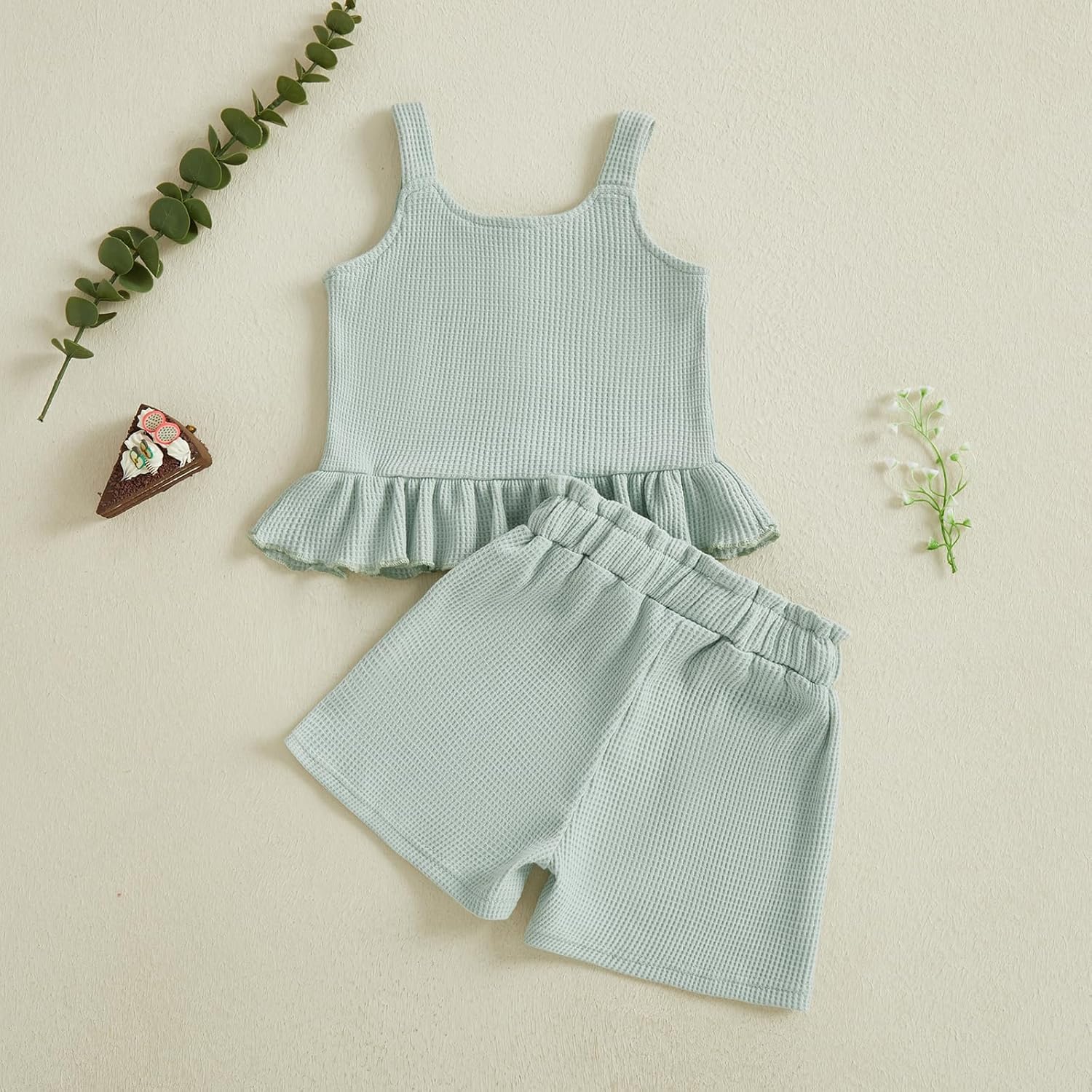 Toddler Baby Girl Summer Clothes Waffle Knit Ruffle Sleeveless Tank Tops Shorts Set Cute Girl Spring Summer Outfit - Image 5