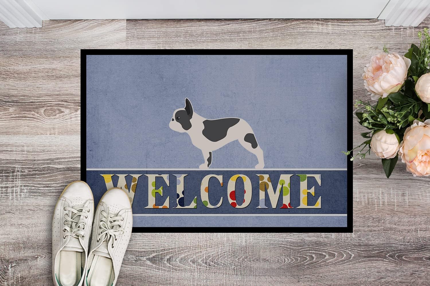 Caroline's Treasures BB5545JMAT French Bulldog Welcome Doormat 24x36 Front Door Mat Indoor Outdoor Rugs for Entryway, Non Slip Washable Low Pile, 24H X 36W