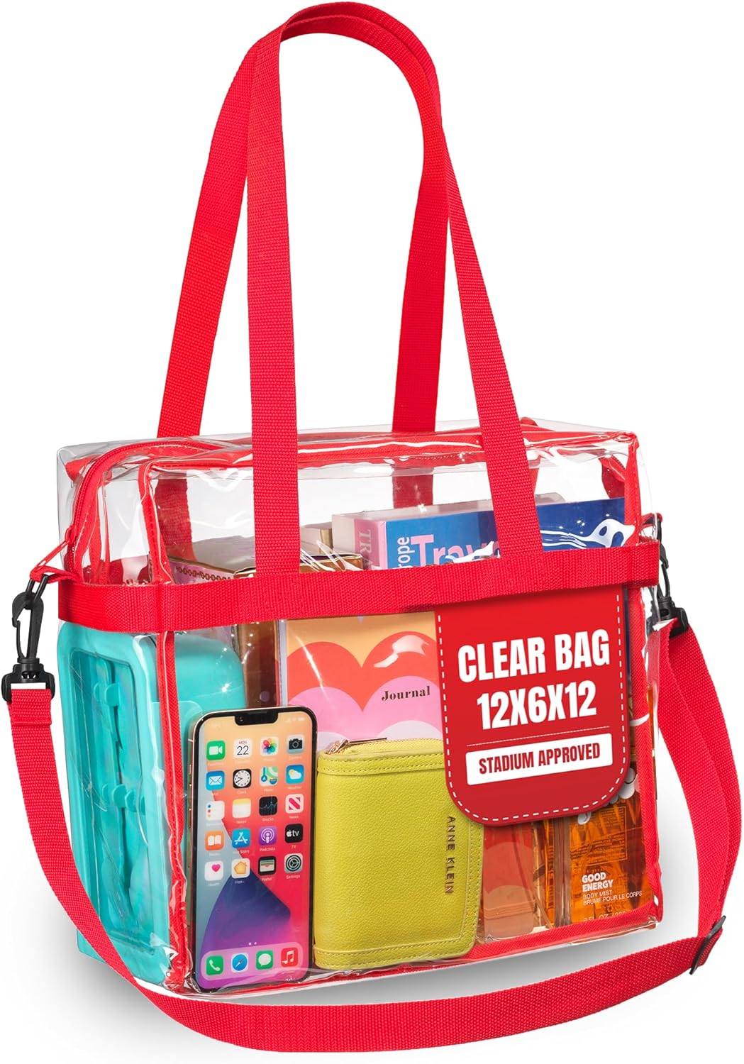 Handy Laundry Clear Bag 12x6x12 Stadium Approved Transparent Tote with Zippered Top & Shoulder Straps Work, Sports, Concerts
