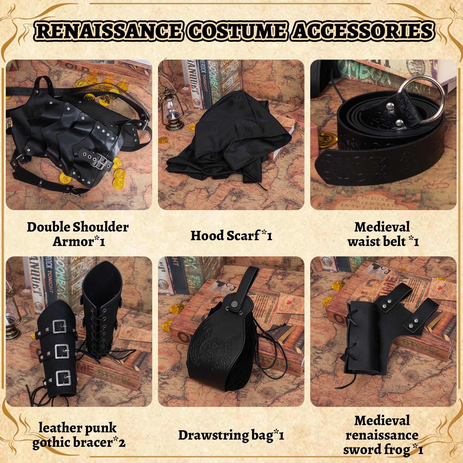 Accessori per cavalieri medievali, set di accessori retrò per cosplay, mago, Halloween