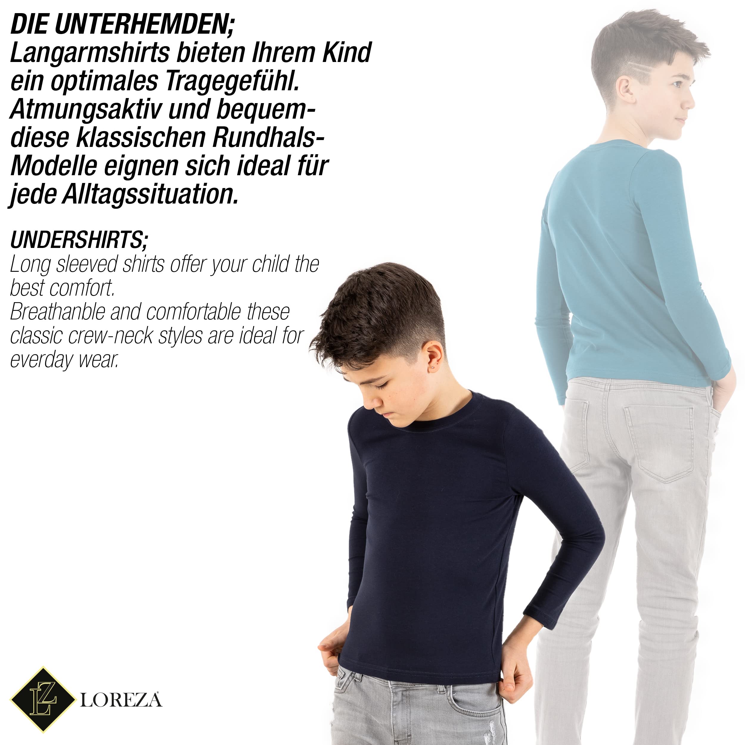 LOREZA ® 3 Niños Camisetas Manga Larga Ropa Interior Camisetas Manga Larga