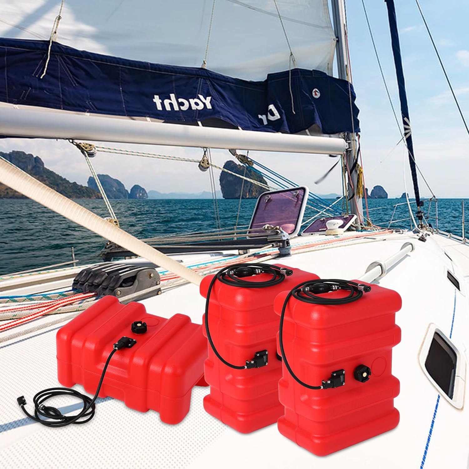 55L Marine Fuel Tank | Portable Outboard Gas Tank with i-Shaped Handle & Fuel Line | Leak-Proof Design for Fishing Boats, Deck Boats, Yachts | Easy-Carry Auxiliary Fuel Container