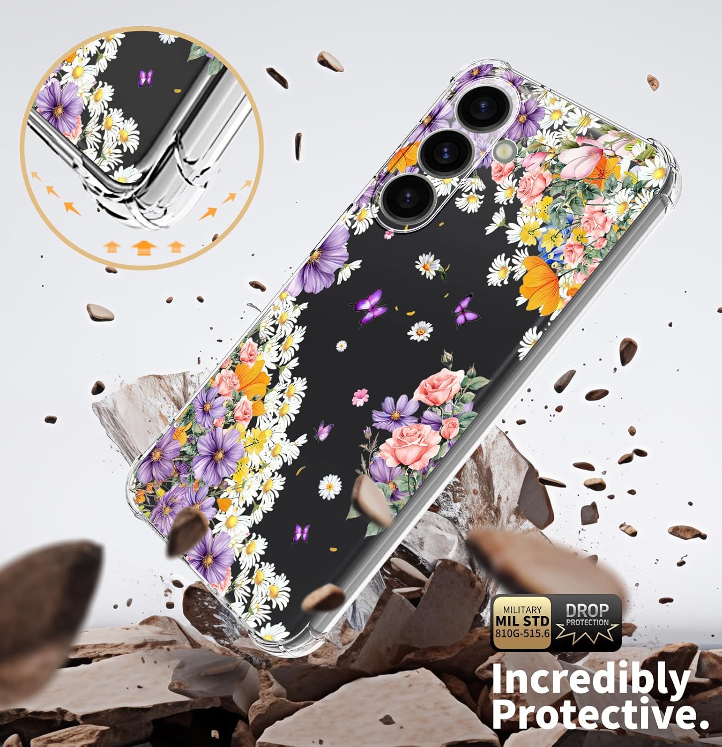 for Samsung Galaxy A36 Case 5G 6.64", [10FT Military Grade Drop Test] Flowers Soft Slim TPU Protective Shockproof Phone Case Cover（Purple Sweetheart） - Image 4
