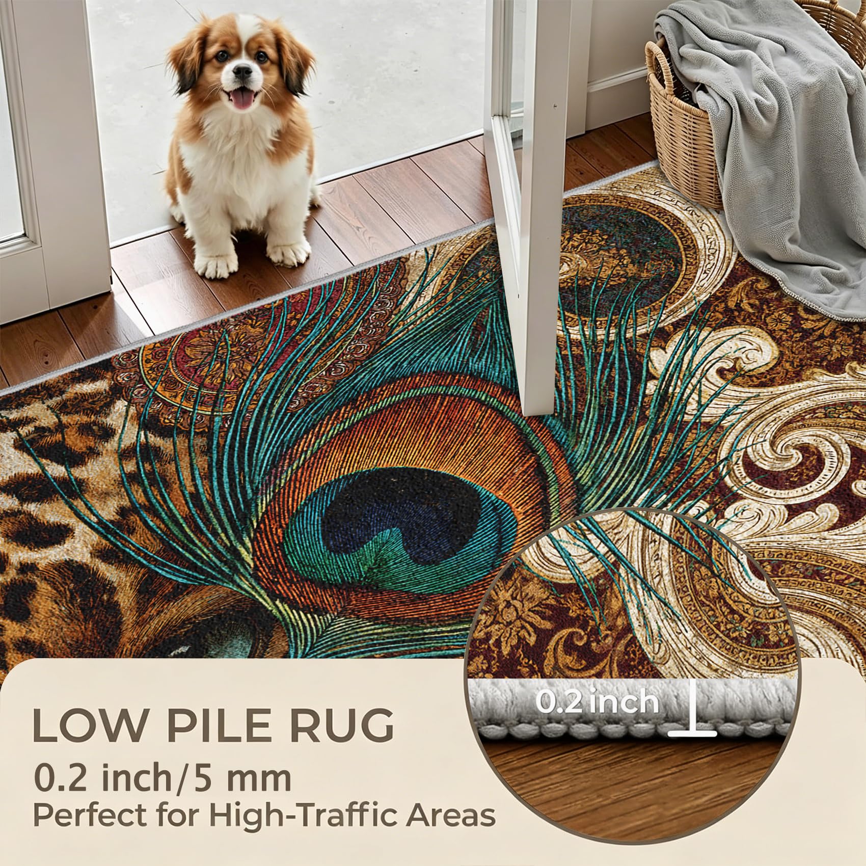 Générique Motif Léopard Tapis Salon 120x170cm Plume De Paon