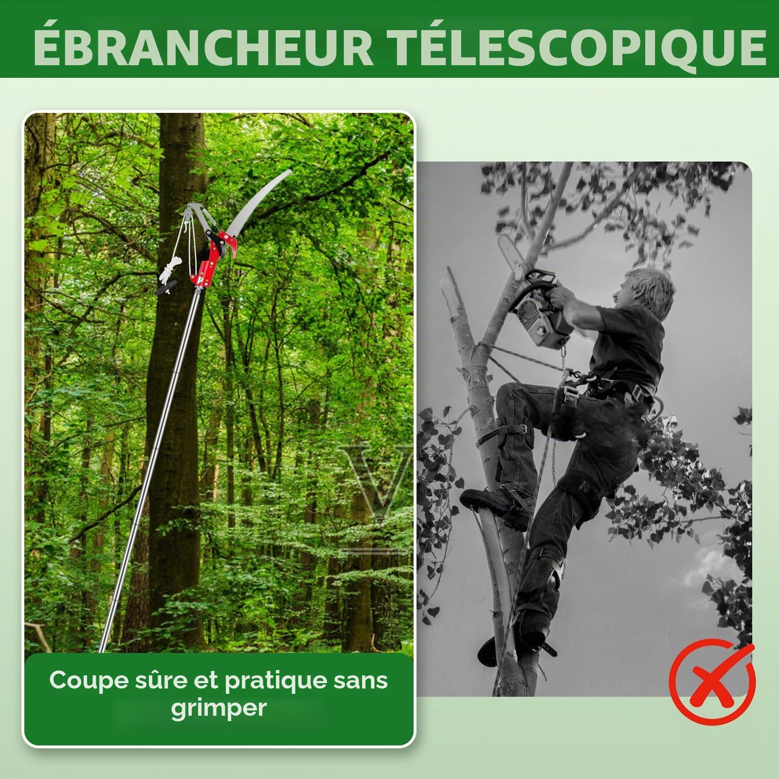 Coupe Branche Telescopique, 0.8m-4.26m Scie à élaguer Télescopique, Elagueuse sur Perche pour Tailler Les Paumes et Arbustes (10 Tiges d'épissure+3 Lames)