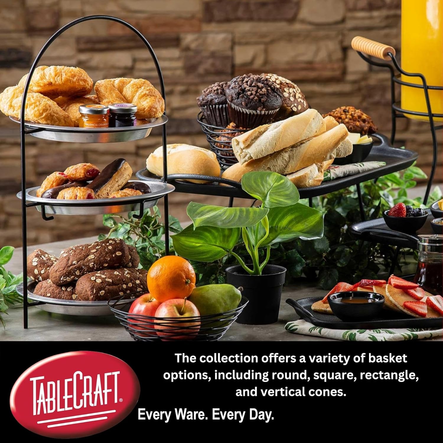 Tablecraft Artisan Oval Baskets Black 9inch - Pack of 6 | Serving Baskets, Wire Baskets, Bread Baskets, Chip Baskets, Food Baskets