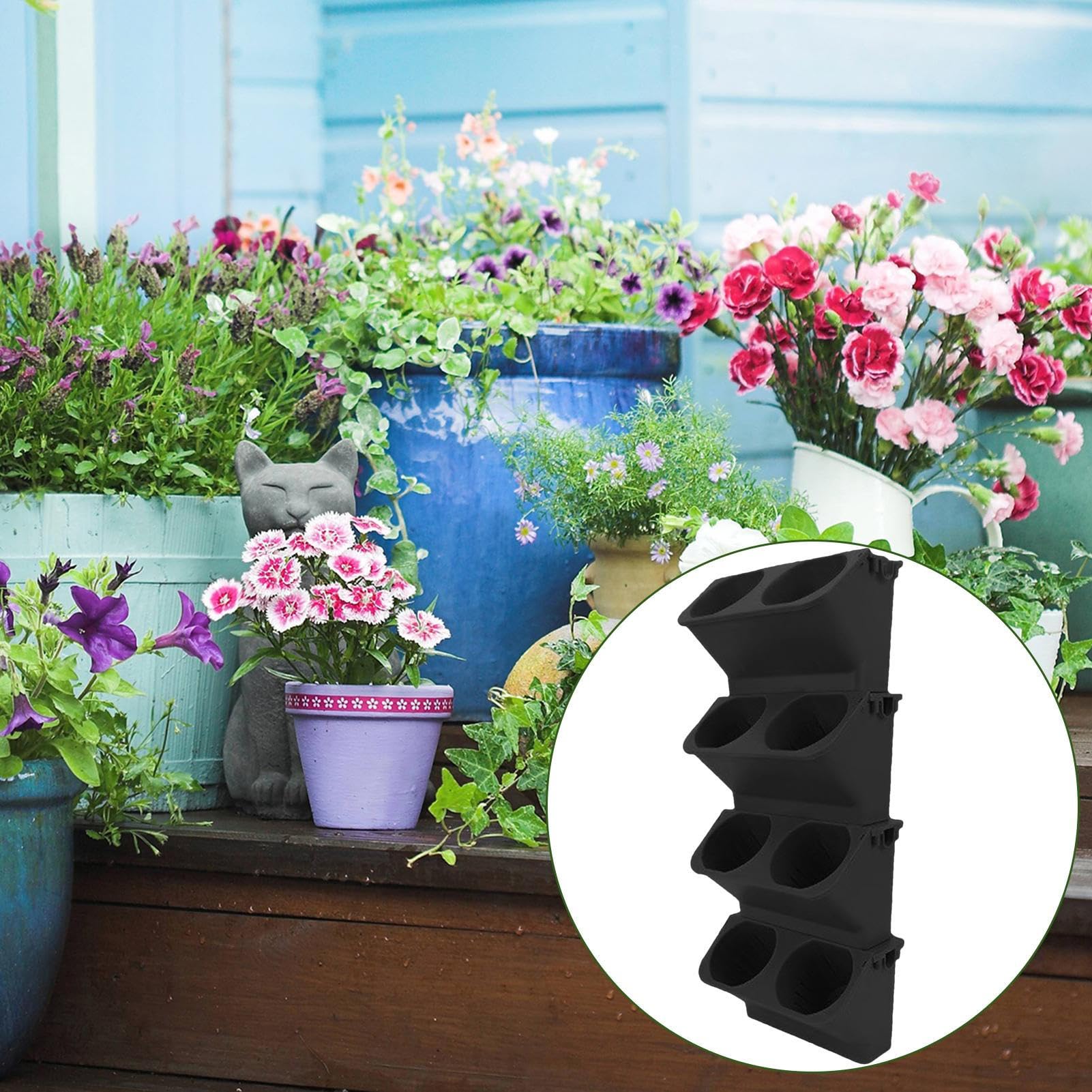 Pots de Fleurs Empilables - Set de 4 Pots Auto-Irrigants à Double Couche | Support à Intérieur Extérieur pour Balcon Jardin Terrasse | Décoration Maison et Outils de Jardinage