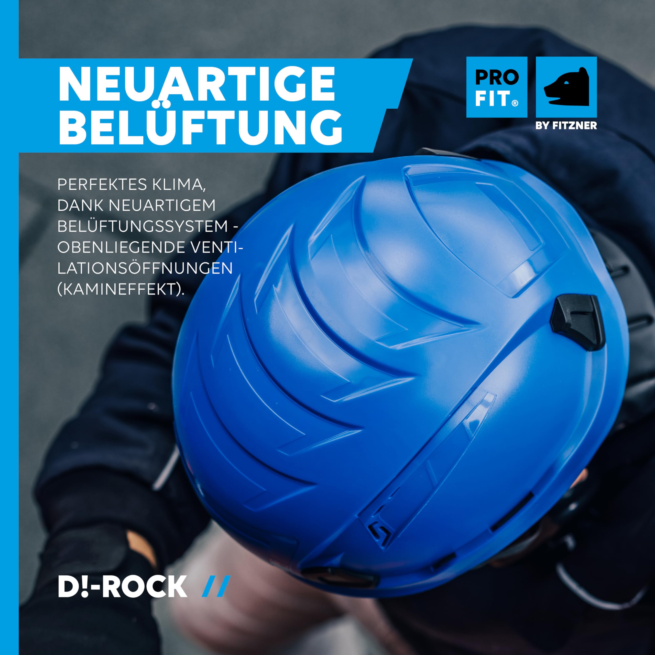 PRO FIT Arbeitsschutzhelm D!-Rock - Belüfteter Bauhelm mit Drehrad - 53-56 cm Kopfband - 30 mm Stecktaschenhalterung - Für die Baustelle
