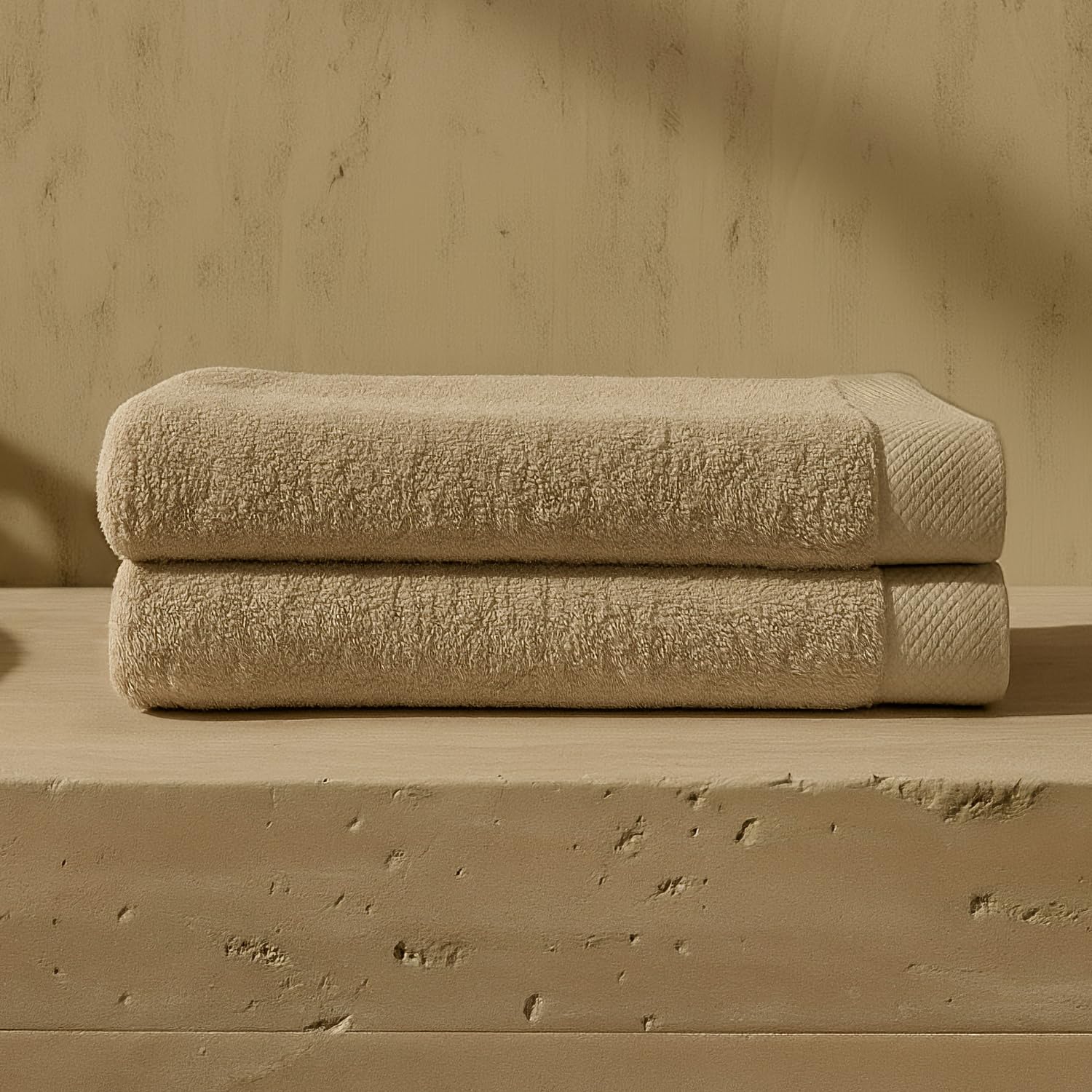 Juego de 2 toallas de ducha Oasis de 70x140 cm en algodón peinado turco de 550 gsm color beige