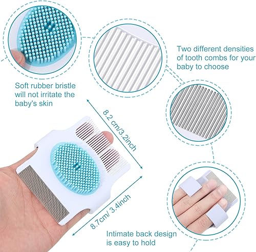 Miniatura 2 de 2 piezas de cepillo y peine para cuna diseño 3 en 1 cepillo seguro para el cuero cabelludo del bebé con cerdas de goma suave ayuda a masajear