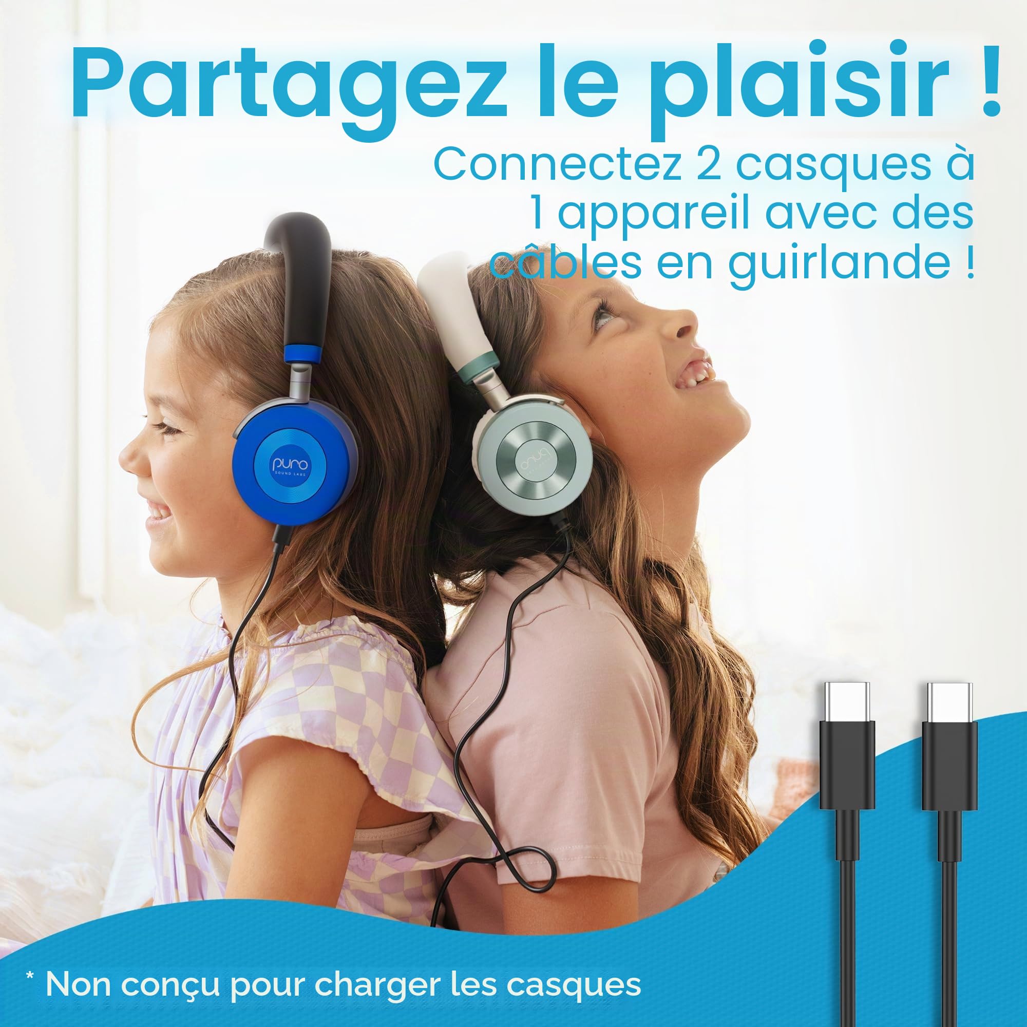 Puro Sound Labs Casque JuniorJam Plus avec limitation de Volume pour Enfants, Limite de 85 DB, Casque Bluetooth réglable pour tablettes, Smartphones, Ordinateurs - 22 Heures d'autonomie