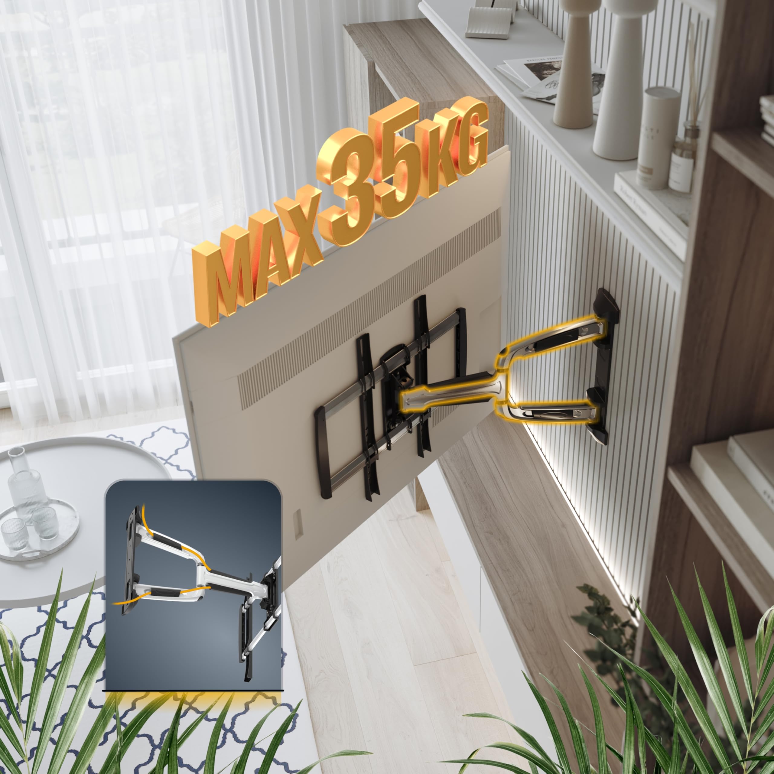 RICOO Soporte TV Pared Giratorio Inclinable Televisión 32-65" (81-165cm) S0644 Brazo articulado Televisor LED/LCD/Curvo VESA 200x200-400x400