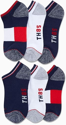 Miniatura 4 de Tommy Hilfiger Calcetines deportivos para niños, paquete de 6 calcetines de tobillo transpirables que no se ven de corte bajo para niños y niñas