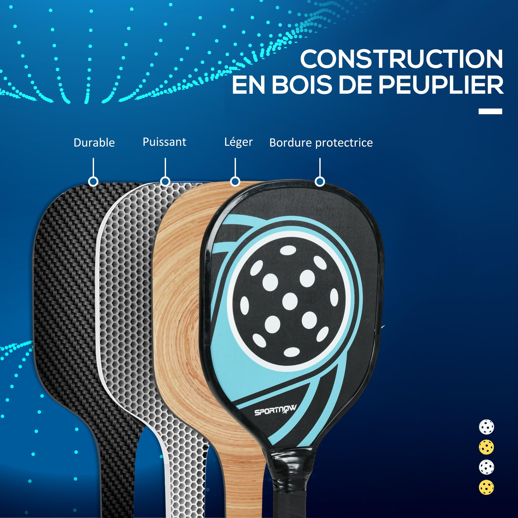 SPORTNOW Set palas pickleball per principianti e amatori, 4 pz