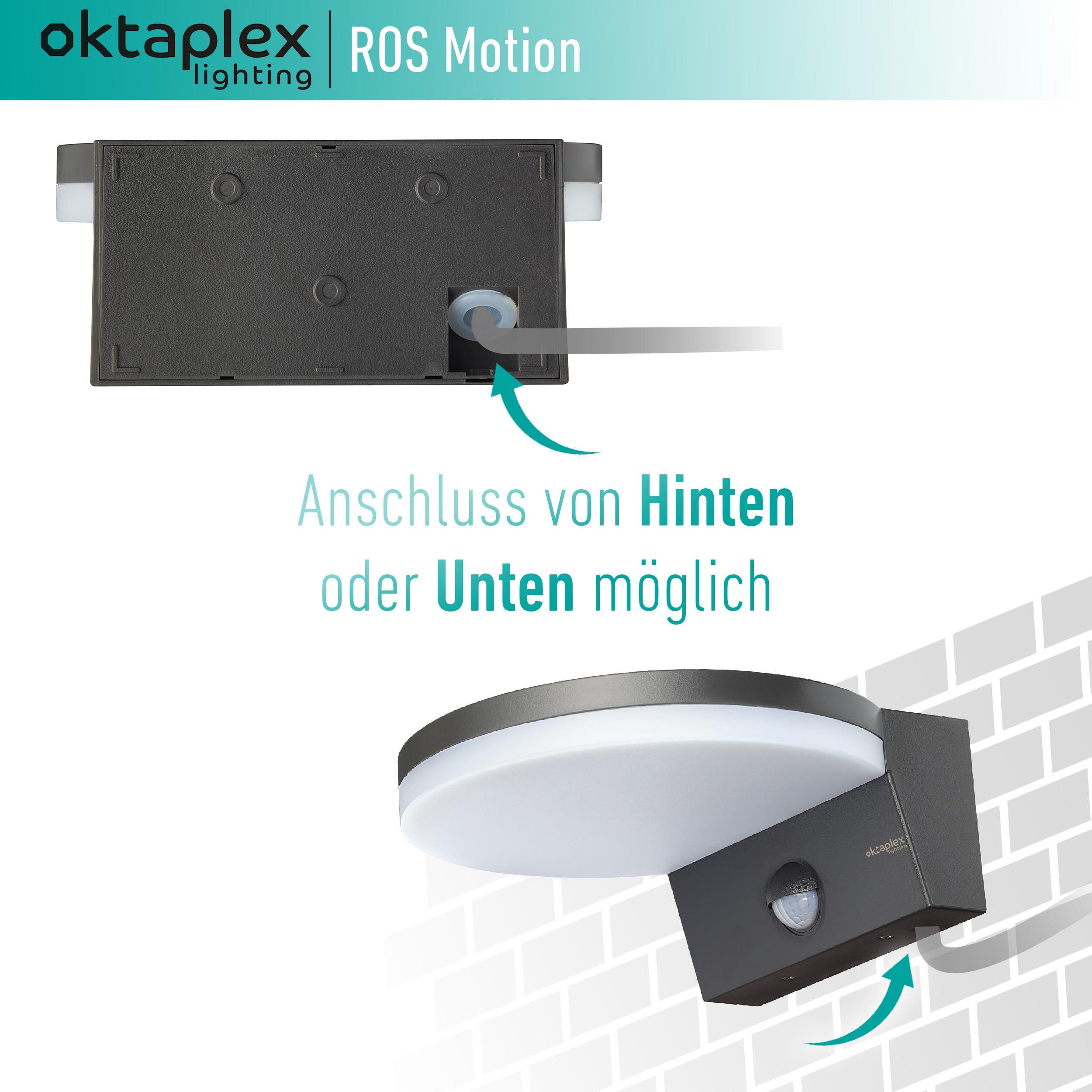 Oktaplex Lighting Ros lampa zewnętrzna z czujnikiem ruchu IP65, 3000 K ciepła biel, lampa LED, 1300 lumenów, 14,6 W, 230 V, lampa ścienna antracytowa