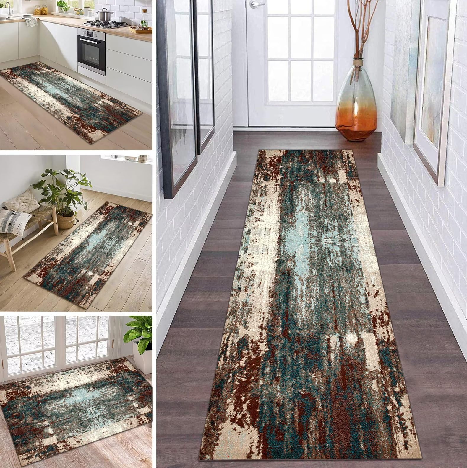 ZDYHMrj Tapijtloper voor gang, keuken, antislip, wasbaar, lang, abstract, 100 x 250 cm, modern design, per meter, gang, eetkamer, slaapkamer, woonkamer, vuilvangmat, keukentapijt