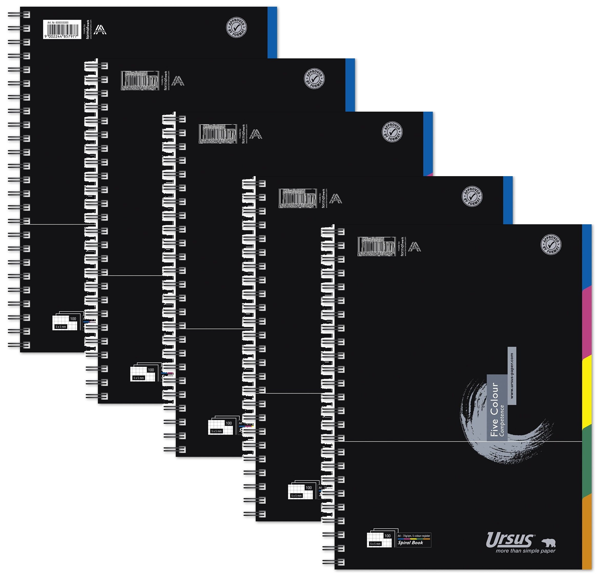 Ursus 608555000 Collegeblock Five Colour A4, kariert, 70 g/qm, 5 mm, 100 Blatt (5)