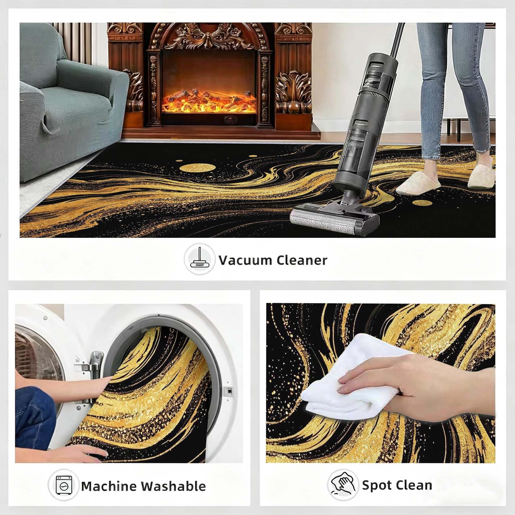 Tapis Carré 200x200 cm Ciel étoilé en or Noir 3D Impression Decoration