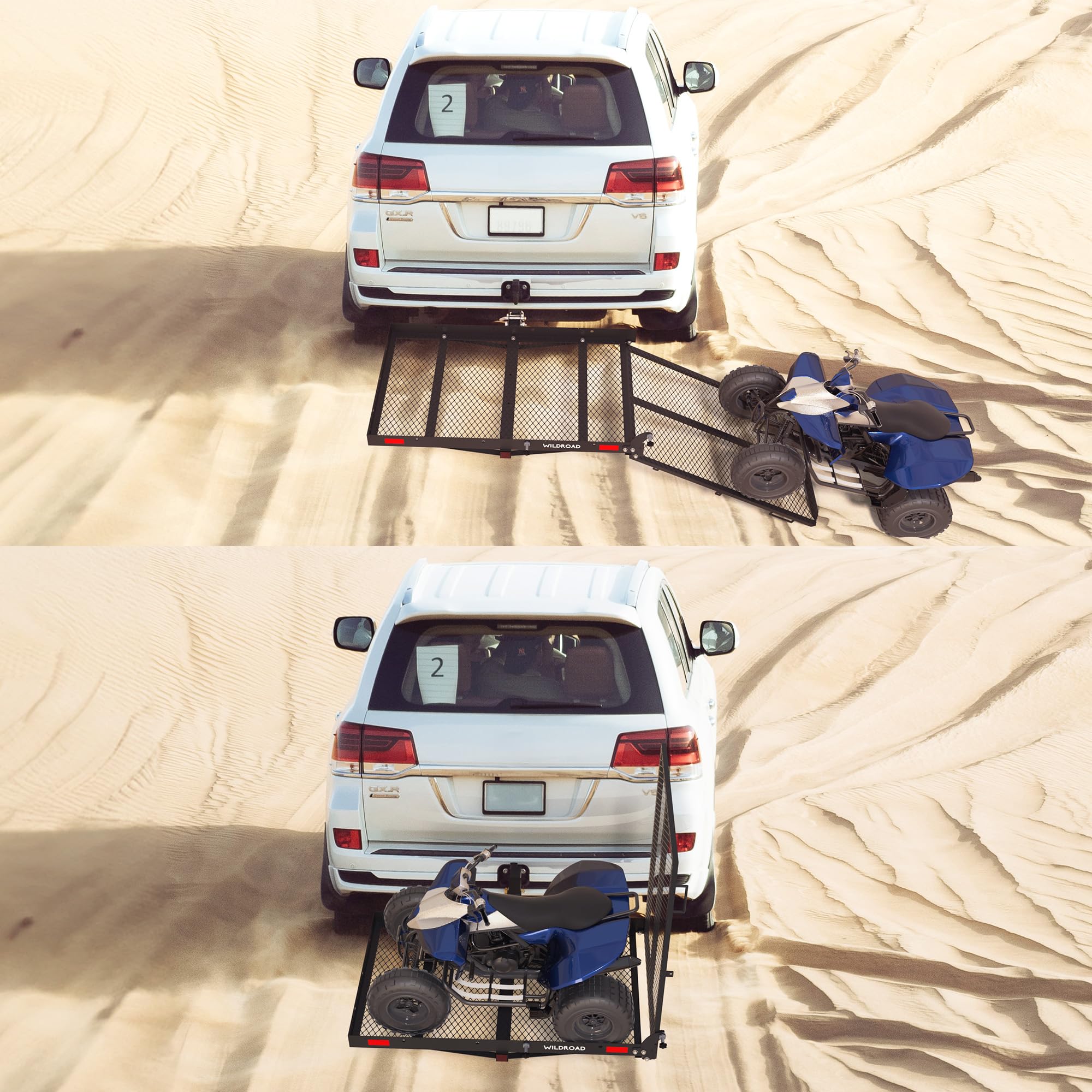 WILDROAD Hitch Cargo Carrier with Ramp 50" x 29" x 4" -500 LBS Folding Trailer Hitch Steel- Wheelchair and Mobility Scooter Carrier Fits 2" Receiver with Stabilizer