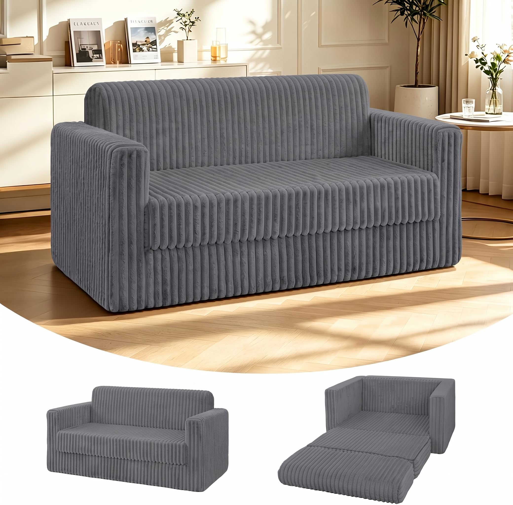 HABUTWAY Loveseat Boneless Couch,4-in-1 Convertible Sofa Bed,Small,Grey