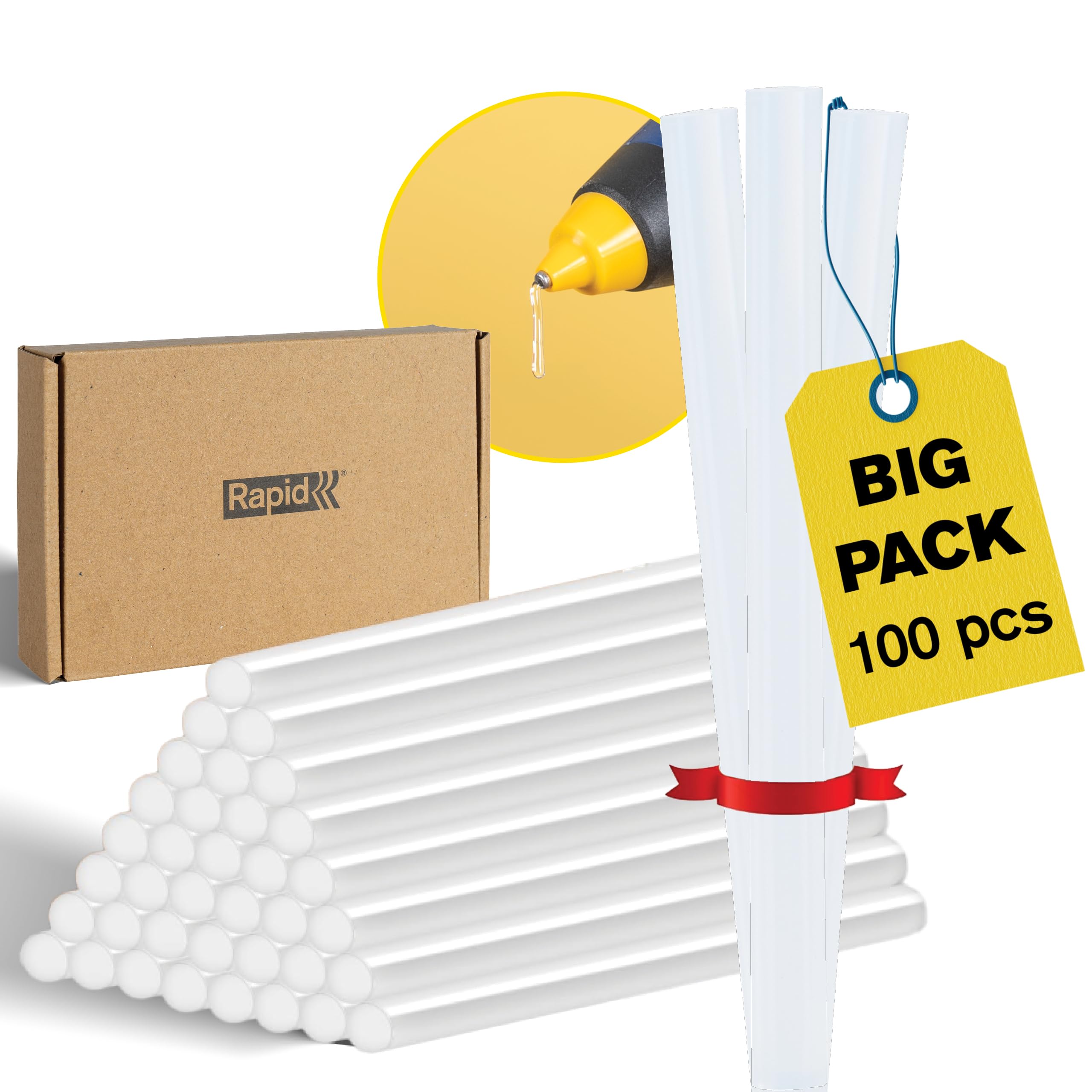 RAPID Universal 100 Pack of 7mm Glue Sticks – Ø7 x 100mm, Transparent Hot Melt Glue Sticks for Arts, Crafts, and Small Repairs, Solvent-Free, High Resin Levels, 380g Pack, Glue Gun Not Included