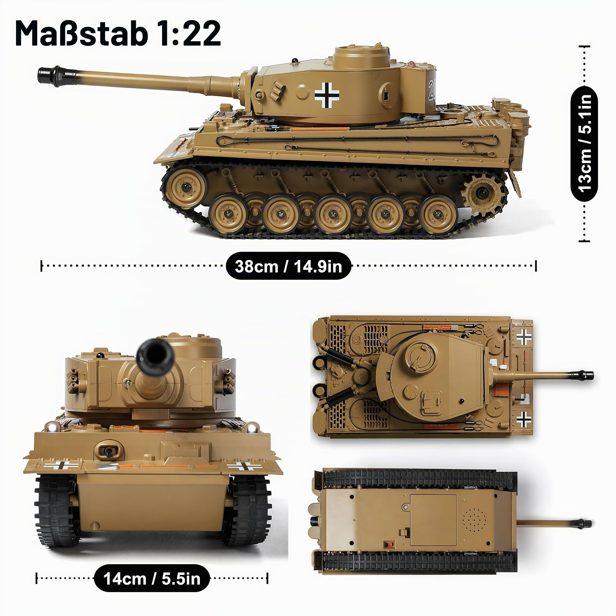 RC Panzer, 1:22 Modell Bausatz Set Projekt Geschenkset | Ferngesteuerter Panzer: Infrarot-Spielmodus, Wasserperlen-Werfer, Rauch, Sound und 2.4G-Steuerung; Outdoor-Fahrten