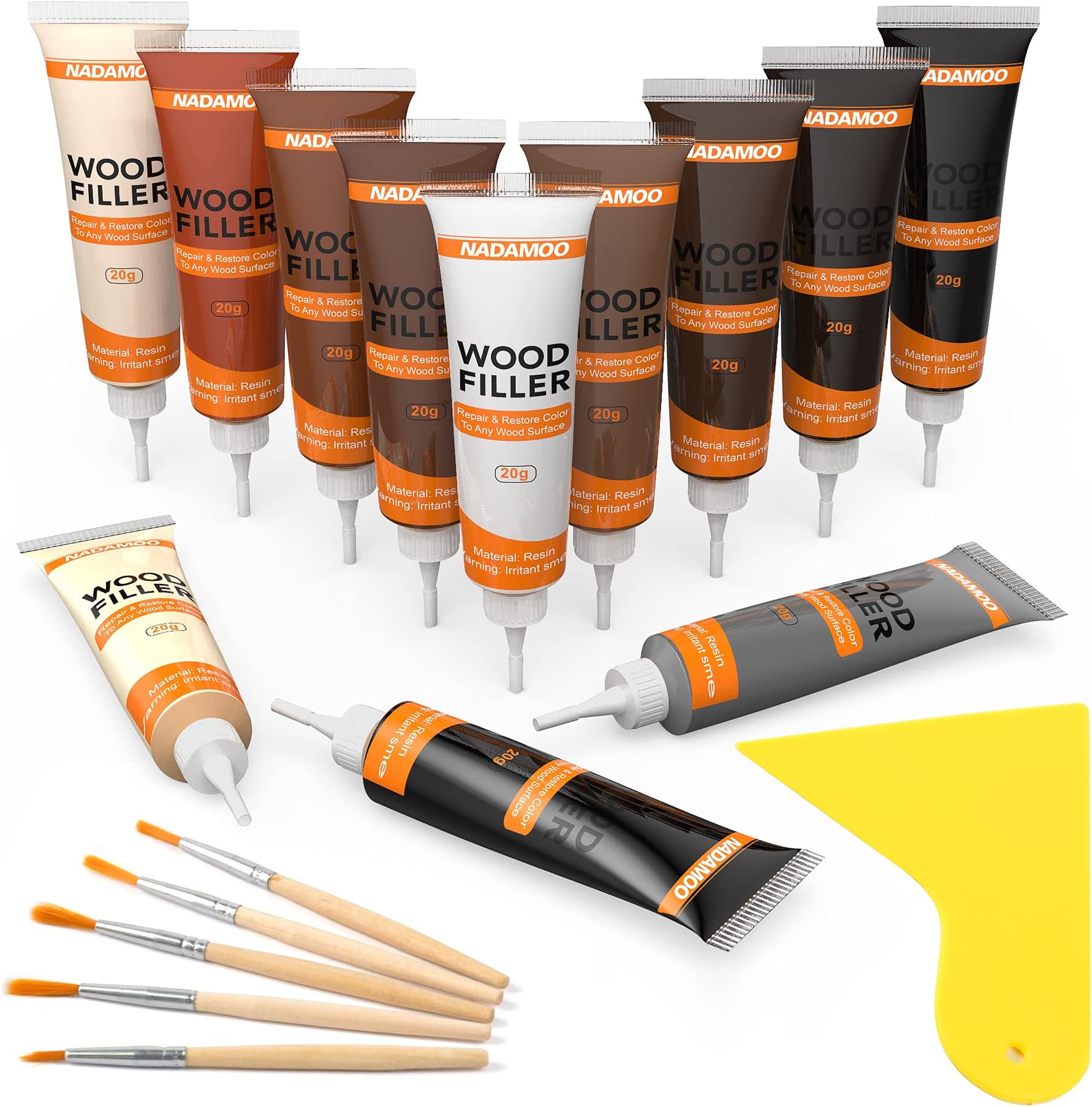 NADAMOO Wood Furniture Repair Kit Wood Filler Scratch Repair Furniture Touch Up Kit Cover Surface Scratch for Wooden Floor Table Door Cabinet Veneer, 12 Dark Color Kit Black White Gray Oak