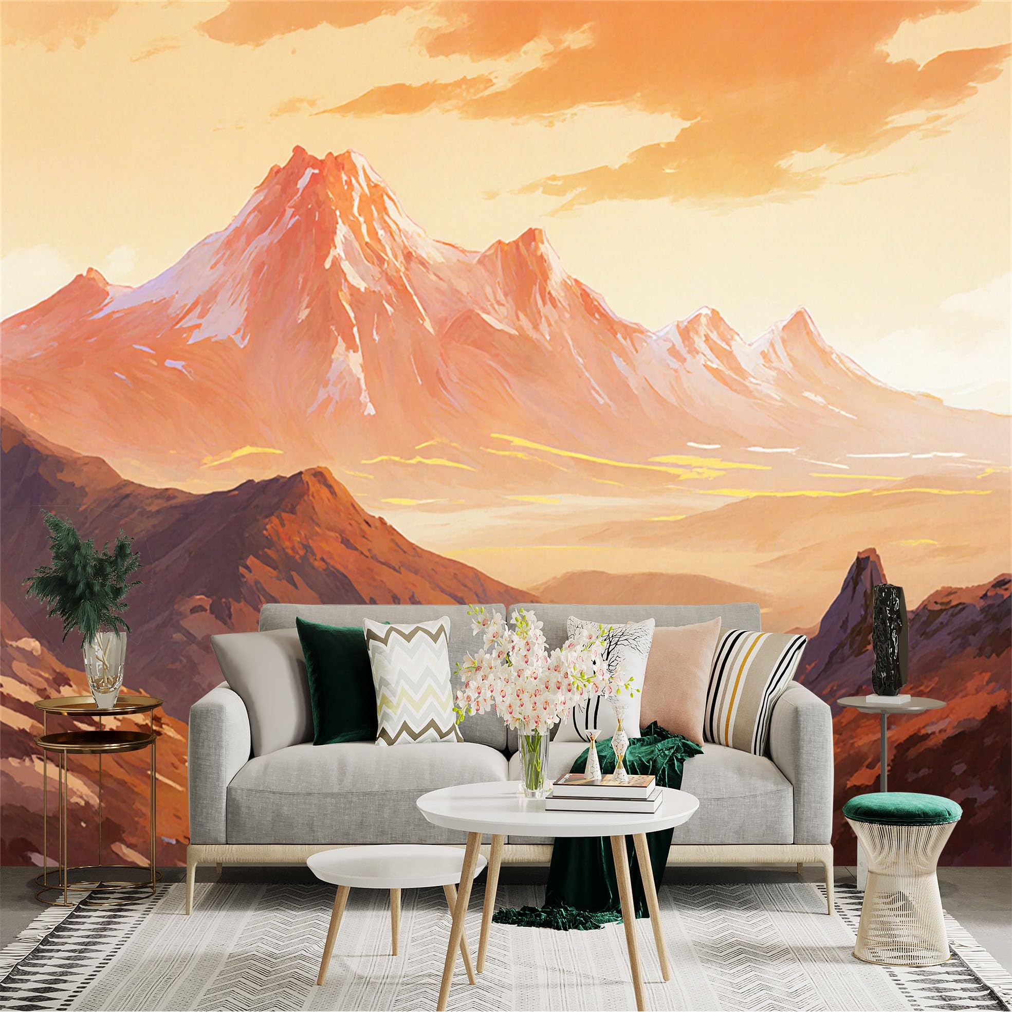 Lnzczhyre Xc260505037 Custom Size Wall Sticker Mural， Majestic Mountain Range At Sunset， Golden Hour Peaks， Vast Rocky Valley， Scenic Nature Landscape， For Wall Decoration， Peelandstick Wall Decals.