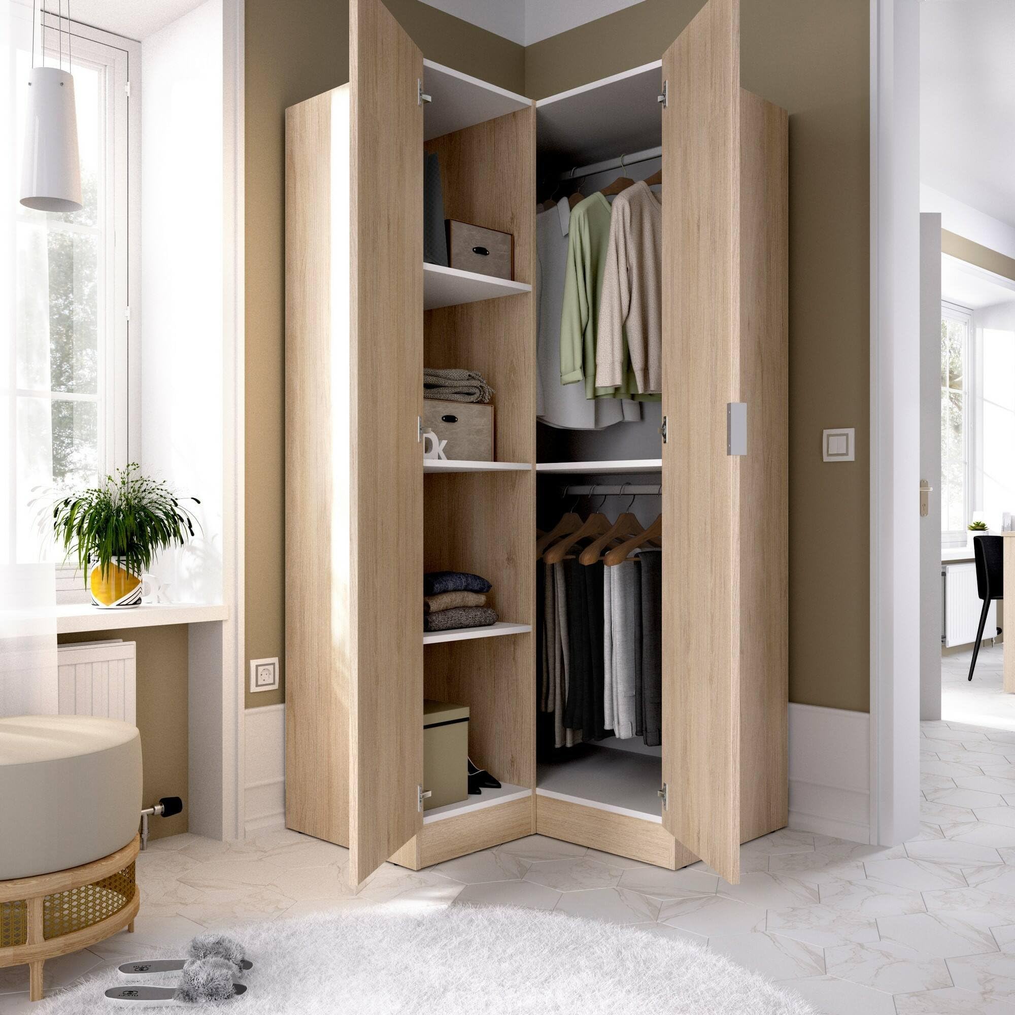 Dmora Guardaroba 2 Ante Elgon 92.5x184h cm Marrone Rovere Appendiabiti 4 Ripiani, Armadio Camera da Letto 2 Ante