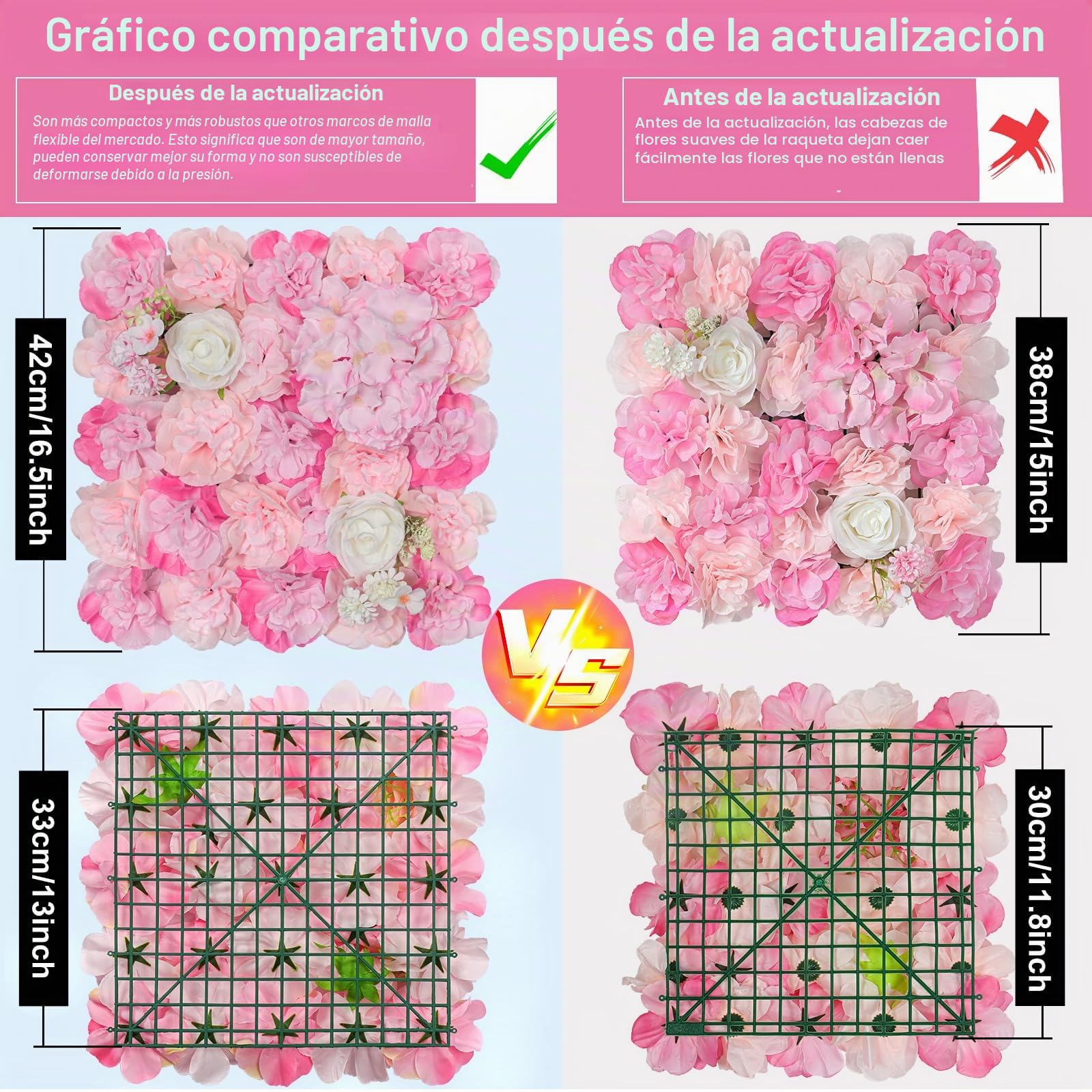 Fondo de Pared con Flores, 6 Unidades, 42 x 42 cm, Flores Artificiales, Seda 3D, Rosa, decoración de Pared para Bodas, escenarios, Fiestas, Fotos, Fondos, decoración del hogar (6, Rosa)