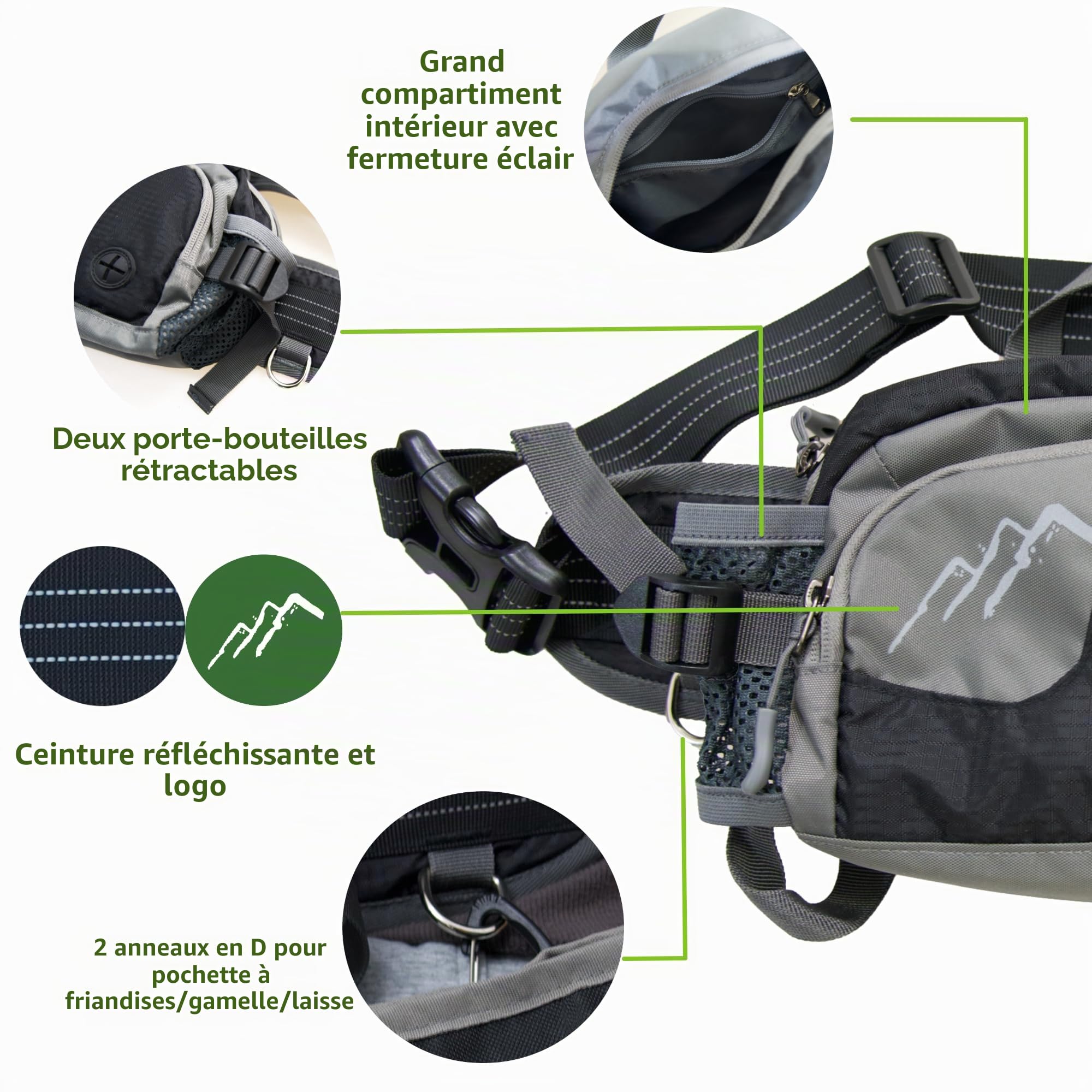 Sac à Friandises pour Chien, Sac Banane Grande Capacité Dressage Canin, Poche Amovible, Fermeture magnétique Anti-Fuite - Sac Banane Mains Libres, Poches de Formation d'animal avec Porte-Gourde