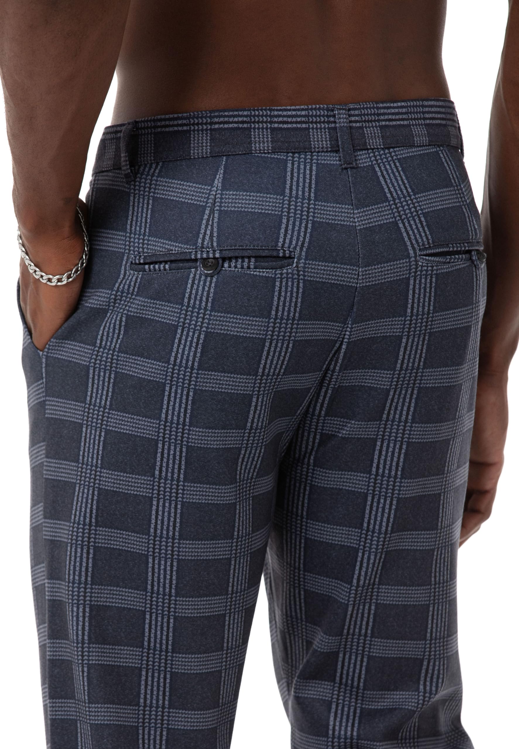 Redbridge Pantalones chinos para hombre, pantalones casuales a cuadros con cintura elástica