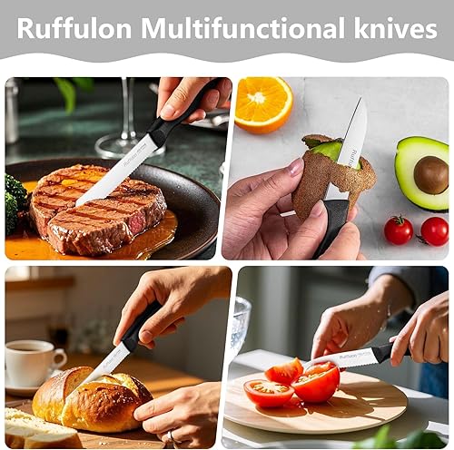 Miniatura 7 de Juego de seis cuchillos para verduras y frutas, de acero inoxidable de alto carbono con mango ergonómico de plástico PP, afilado y súper afilado.