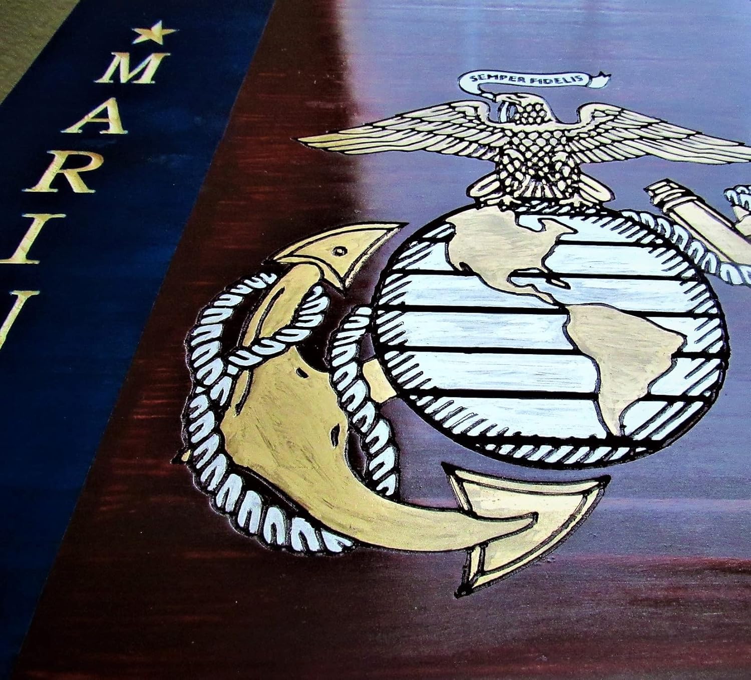 Marines Flag Wooden Carved 16 Inches H x 12 Inches W Unique Design for Wall Decor Home Office Marine Decor Great Gift for All USMC Marines Corps Semper Fidelis Handmade
