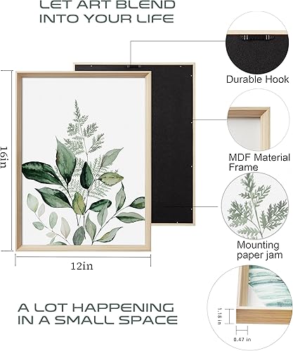 Miniatura 3 de UPWOIGH Arte de pared enmarcado verde (sin plexiglá), lienzo de hojas de olivo, arte de pared de 16 x 12 pulgadas, madera botánica, bohemio, salvia,