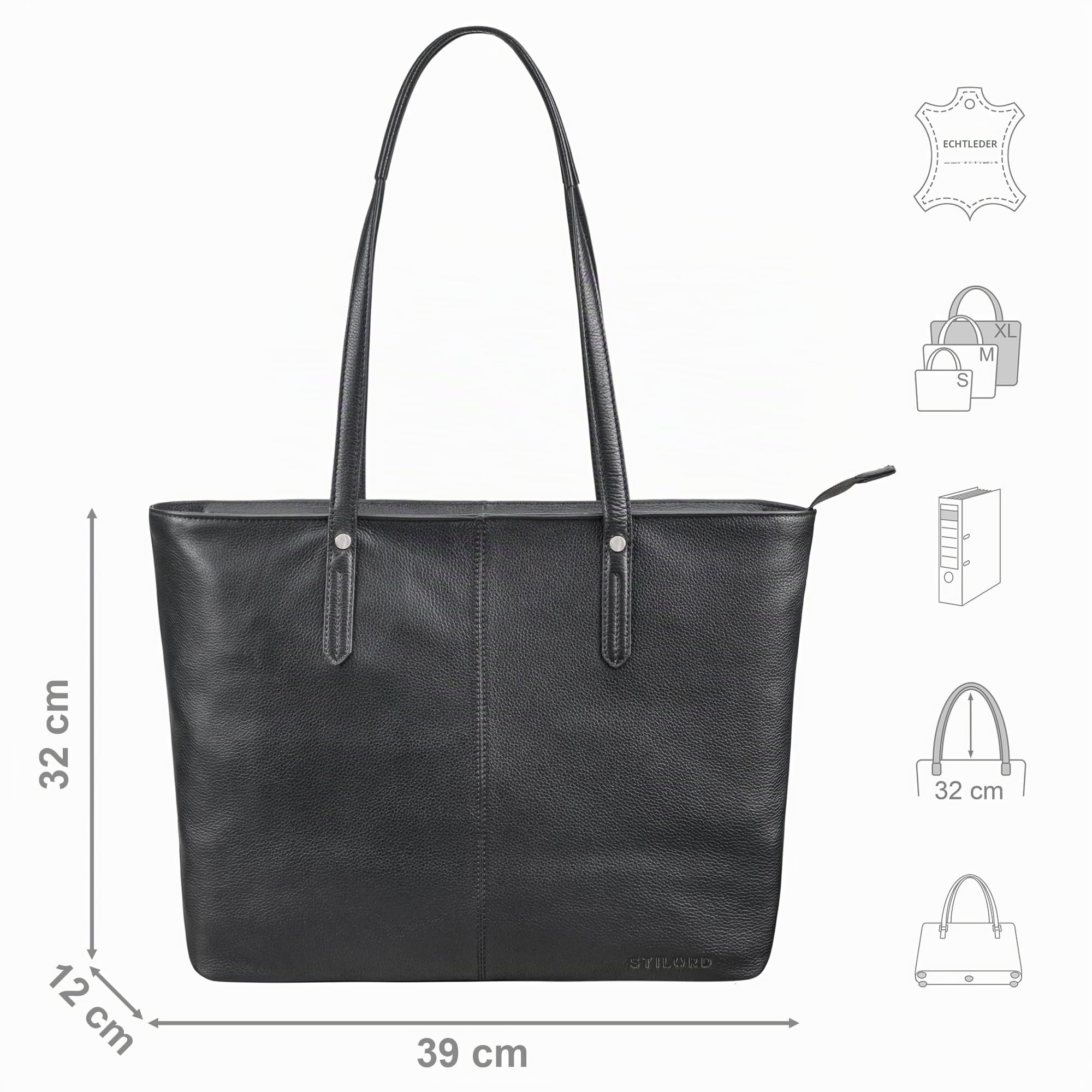 STILORD Antonia Große Handtasche Damen Leder Shopper Tasche Tote Bag Schultertasche Frauen Ledertasche Handtaschen Lederhandtasche Echtleder Henkeltaschen Farbe:schwarz