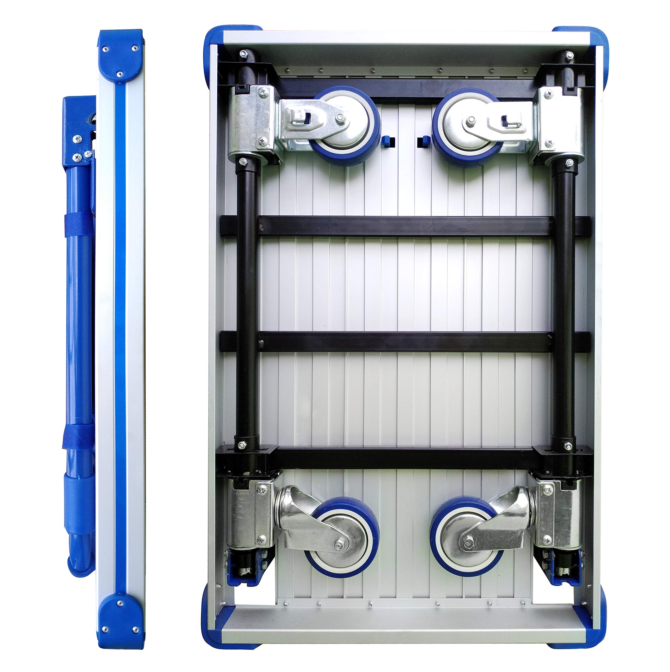 Aluminium Plattformwagen APW20-B, faltbar, blau, 200 kg Tragkraft, Kantenschutz, Schiebewagen, Handwagen, Trolley
