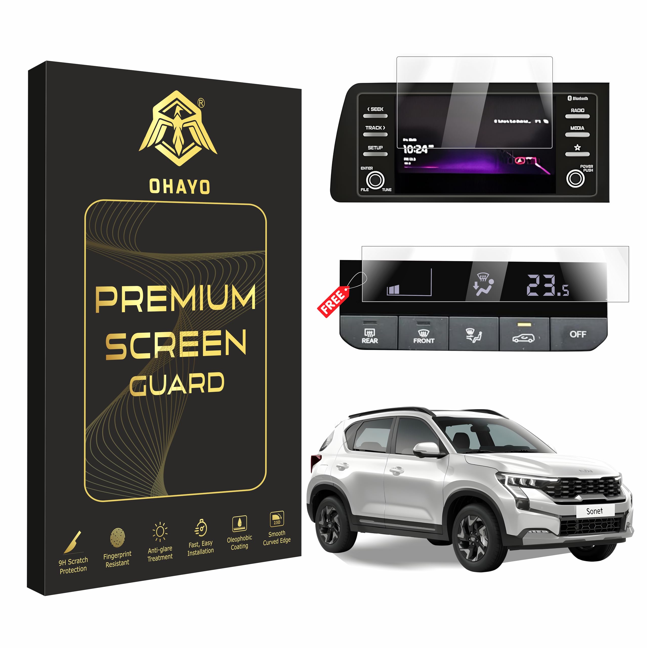 OHAYO Screen Protector Compatible with Kia Sonet 2024 Facelift | 8 Inch Infotainment & AC Touch Display Guard | For HTK/HTK+ / HTX Variants | Glossy Clear Film | Car Accessories (Not Tempered Glass)-image-30