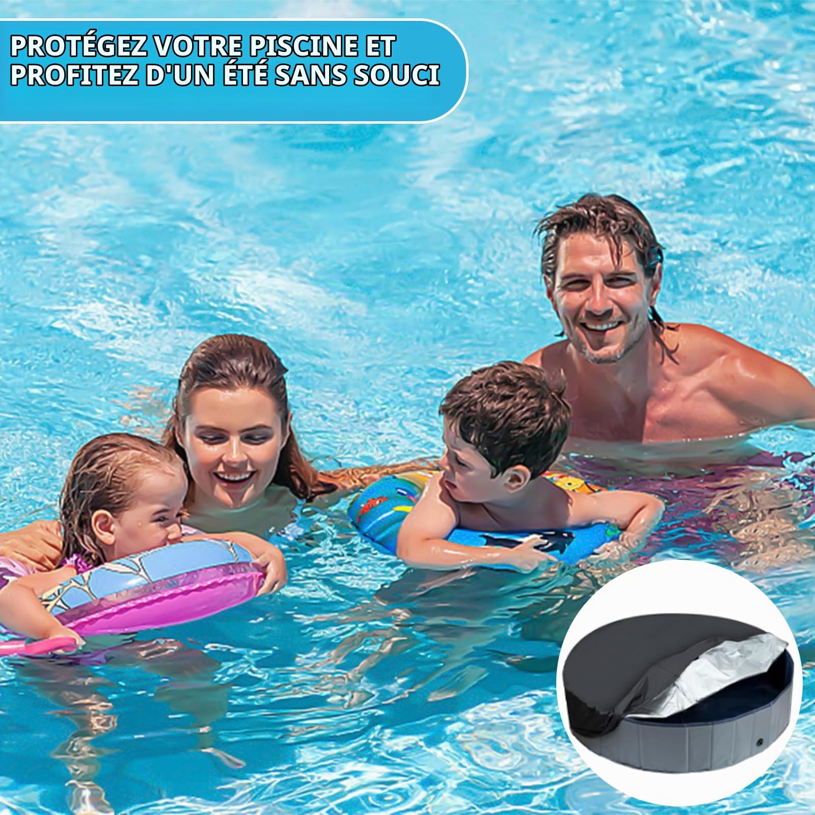 Bâche Piscine Hors Sol 305x20cm, Bâche de Protection Piscine Ronde en 210D Oxford, Housse de Protection pour Piscines Imperméable Anti-Poussière, Couverture de Piscines Anti-UV, pour Extérieur